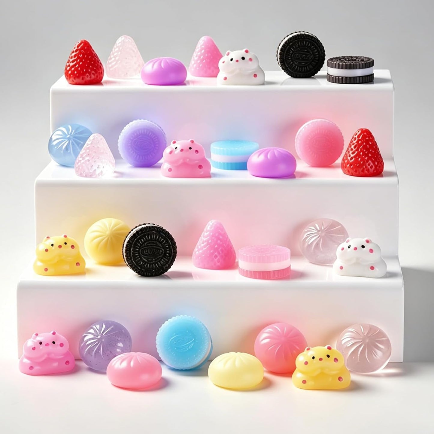 30Pcs Taba Squishy Toys Kit, Mini Kawaii Squishy Stress Relief Fidget Toys for Party Favors Birthday Gifts, Include Cookies, Hamster, Strawberry Toys & 20 Sheets Stickers