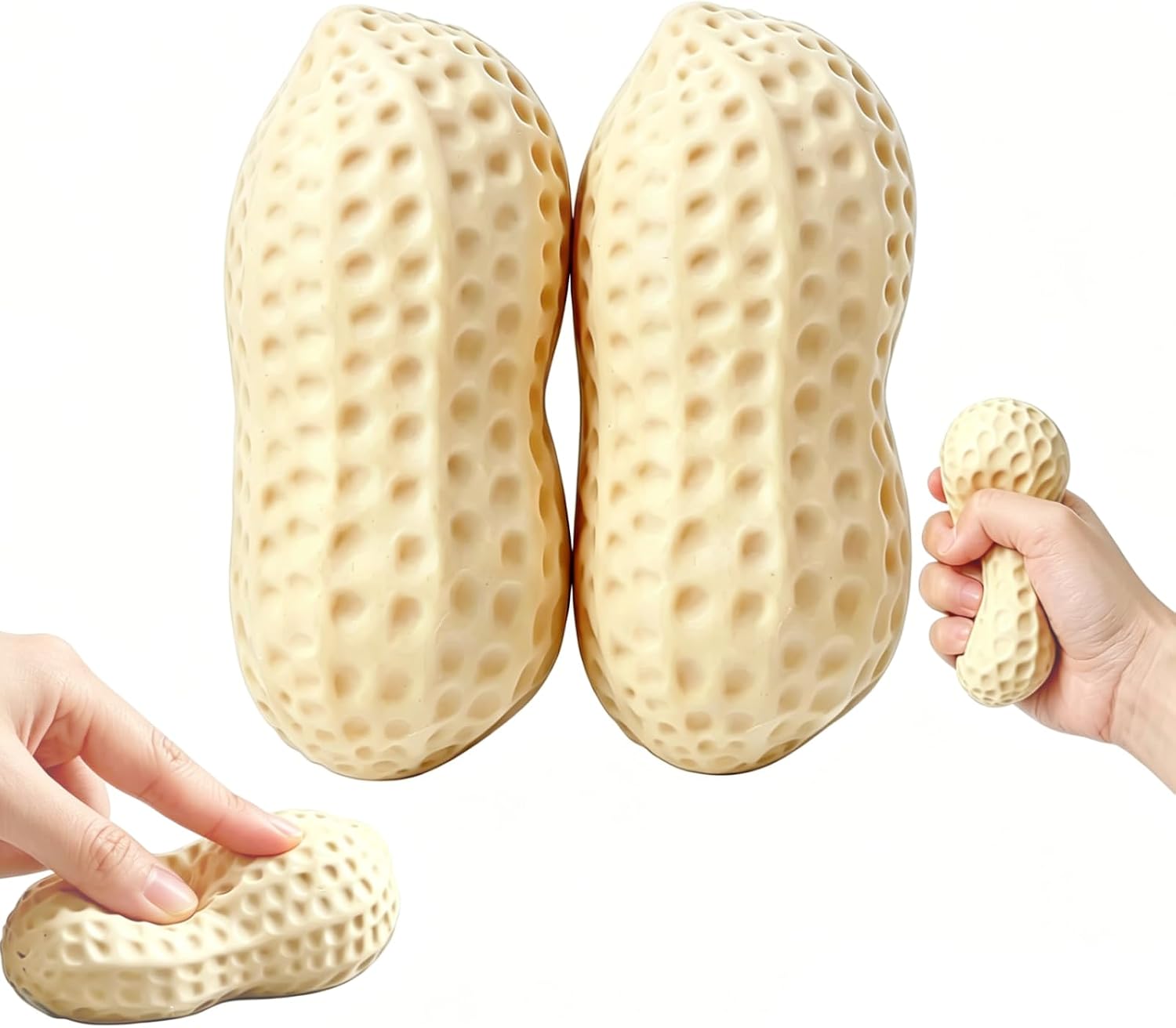 2Pcs Peanut Squishies, Peanut Stress Toy, Peanut Shape Stress Relief Ball, TPR Anxiety Relief Hand Grip Decompression Ball, Portable for Office Desk Focus Relaxation Home Travel