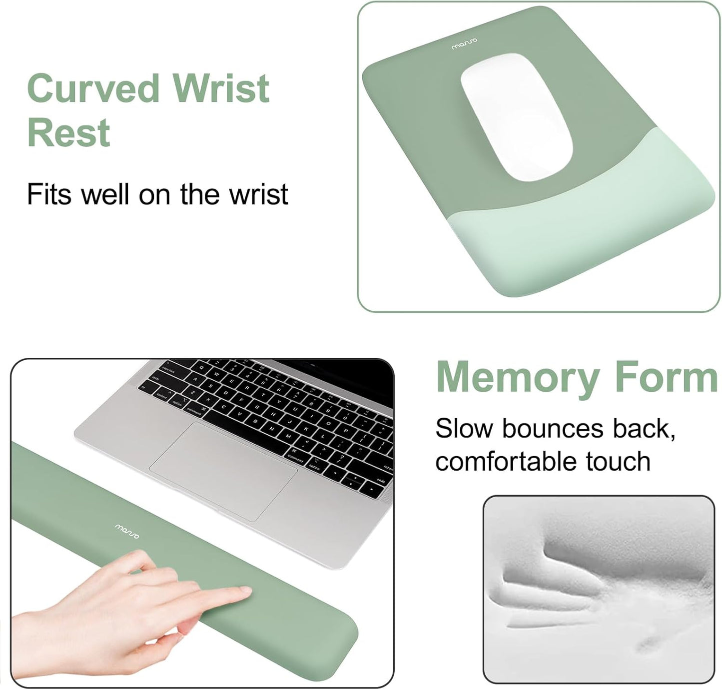 Keyboard Mouse Pad Set, Large Gaming Mouse Pad&Rectangular Keyboard Wrist Rest&Mousepad with Wrist Rest&Coaster, Ergonomic Non-Slip&Easy Typing Pad with Curved Silicone Lining, Antique Green