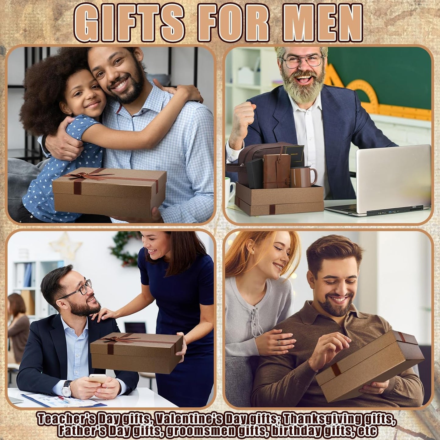 8 Pcs Fathers Day Dad Gifts Set for Mens Gifts Basket Ideas Set Mug PU Leather Notebook Toiletry Bag Bookmark Pen with Box Greeting Card for Dad Grandpa Husband Birthday (Brown)