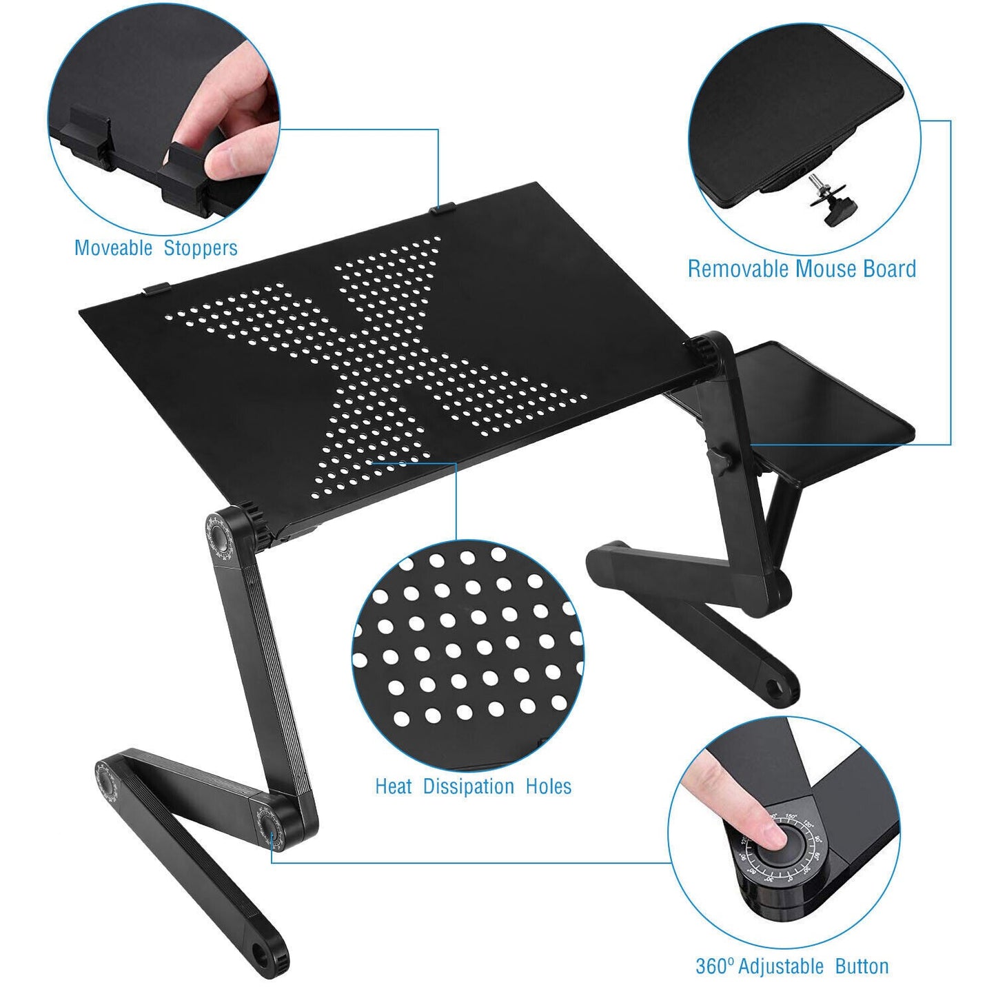 360° Adjustable Folding Laptop Notebook Desk + Cooling Fan Table Stand Bed Tray