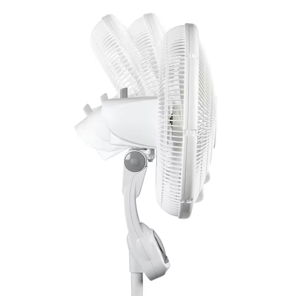16 In. 3 Speed Oscillating Pedestal Fan with Adjustable Height, Remote Control, and Auto off Timer in White