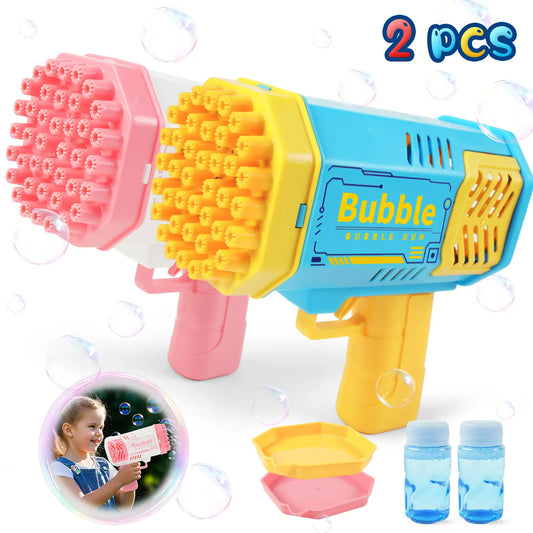 2 Pack Bubble Machine 40 Hole Automatic Bubble Maker with LED Lights and Solution for Indoor Outdoor Use