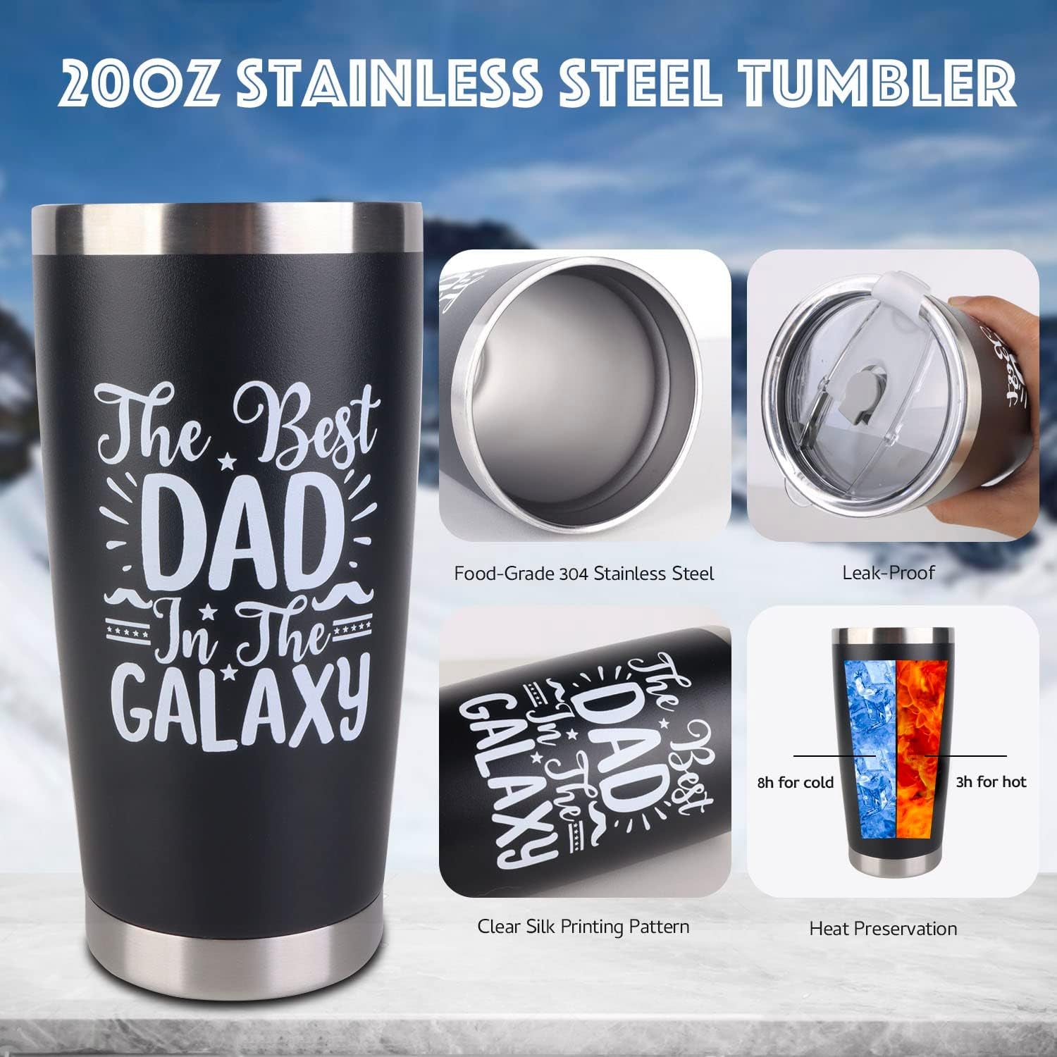 Dad Gifts, 8PCS Fathers Day Gift Includes 20Oz Tumbler with Lid Straw Brush Socks Bracelet Key Chain Thanks Card Gift Box, Best Dad Ever Gifts from Daughter Son Kids for Christmas Birthday
