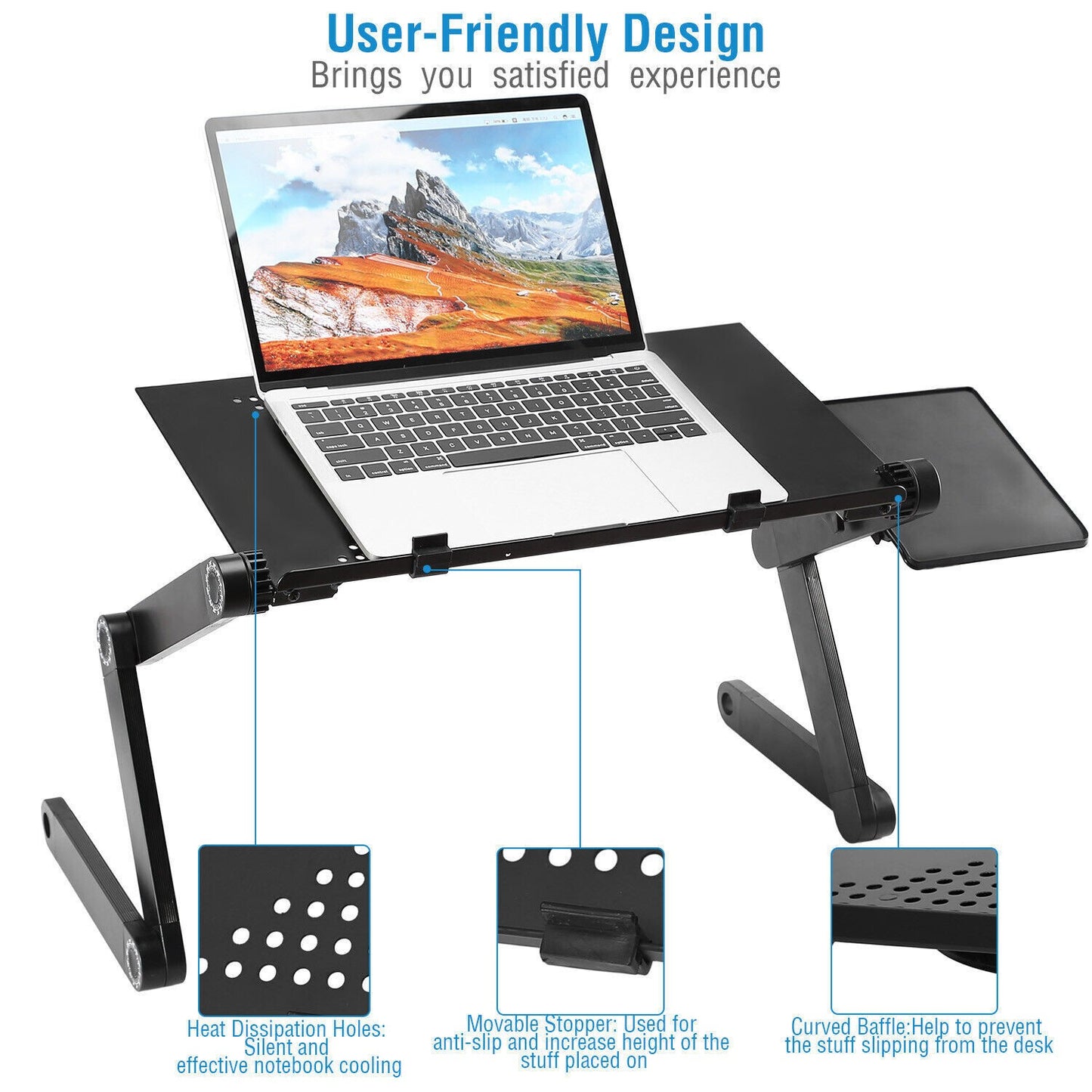 360° Adjustable Folding Laptop Notebook Desk + Cooling Fan Table Stand Bed Tray