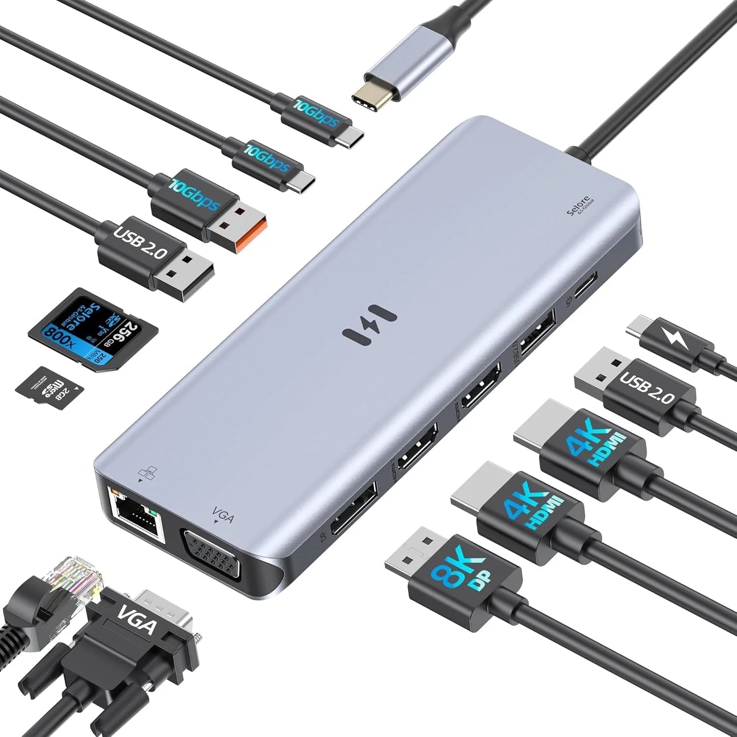 USB-C Triple Display Docking Station, 15-In-1 Laptop Hub with Dual HDMI, 8K DP, VGA, 10Gbps Data Transfer, PD Charging, Compatible with Windows/Mac