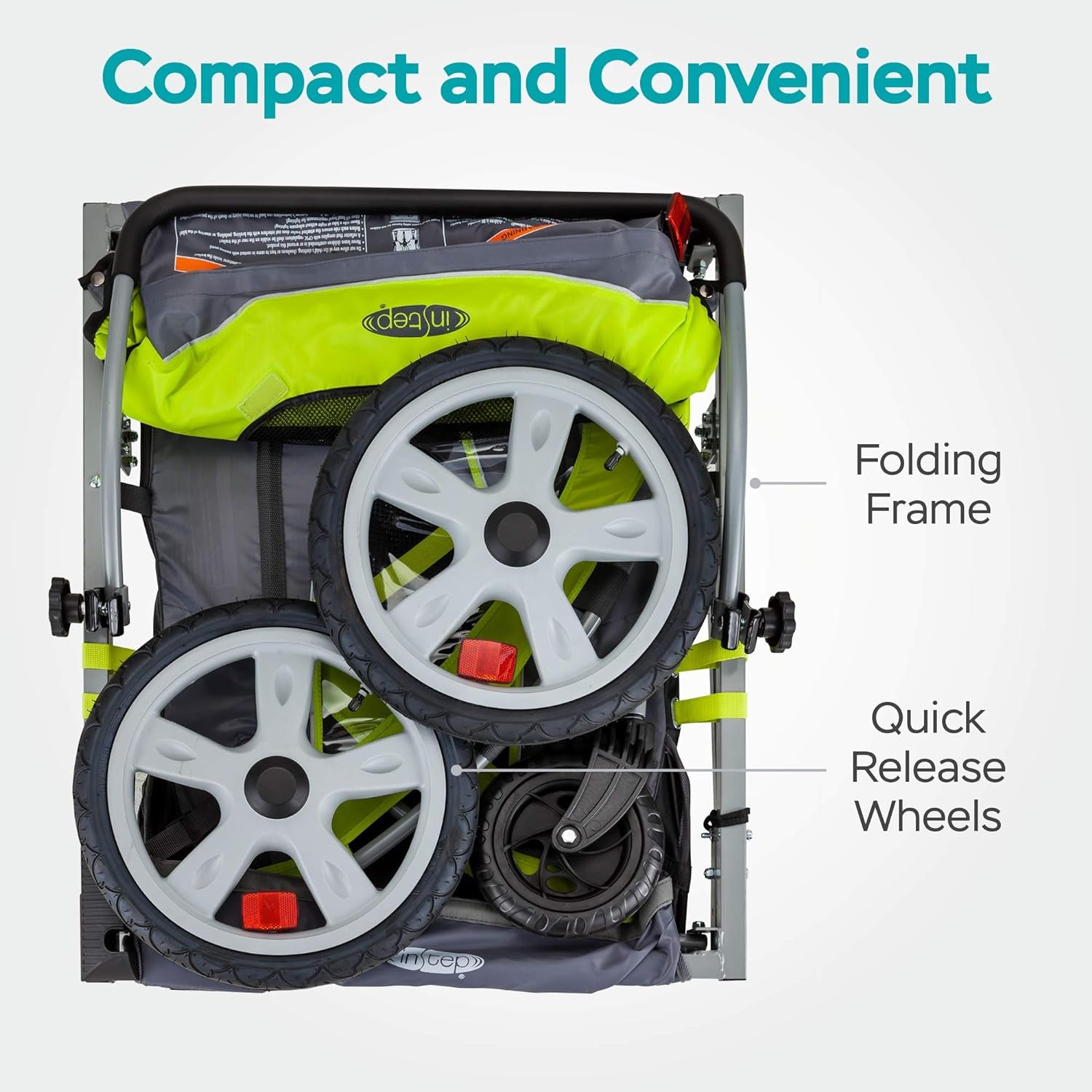 Quick-N-EZ Double Bike Trailer for Toddlers and Kids with Stroller Conversion, Jogger Mode, 2-in-1 Canopy, Folding Frame, Multiple Colors