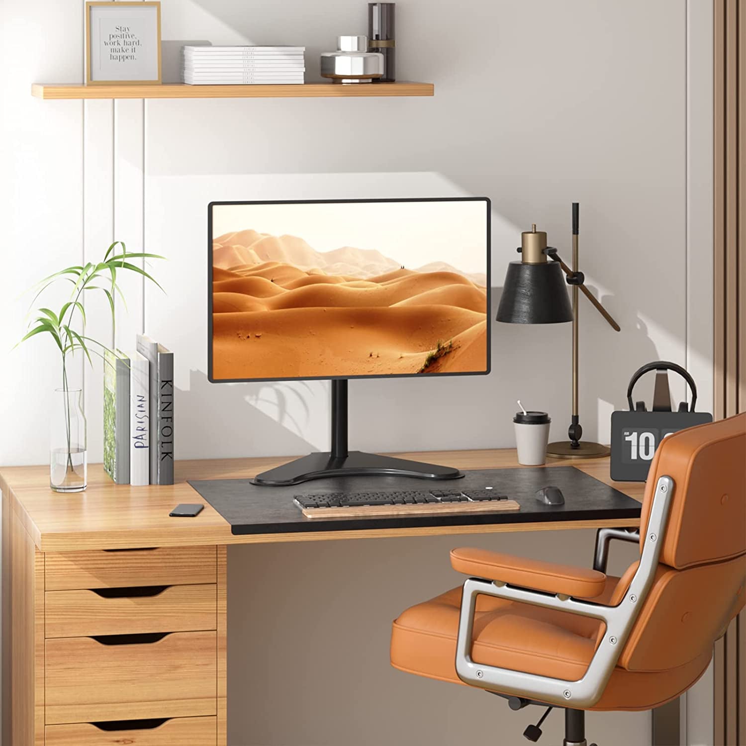 Single Monitor Desk Mount Arm for 13–32 in Screens, Adjustable Height and Angle, Freestanding VESA 75x75/100x100, Black