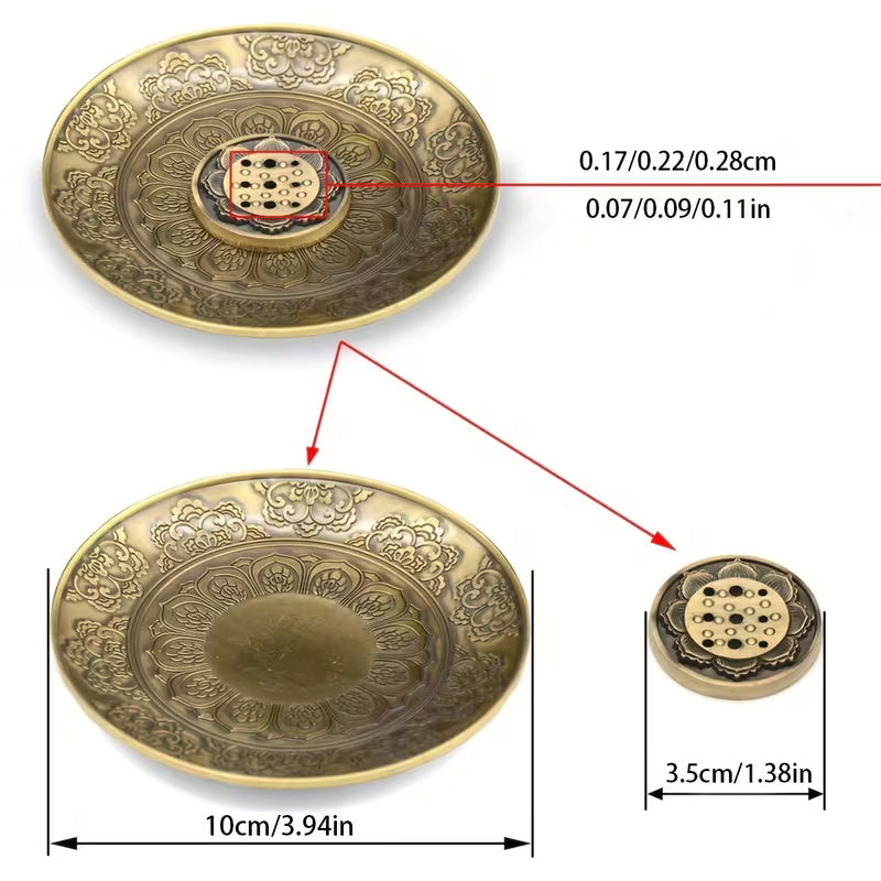 Lotus Flower Metal Incense Holder in Brass Color with Ash Catcher