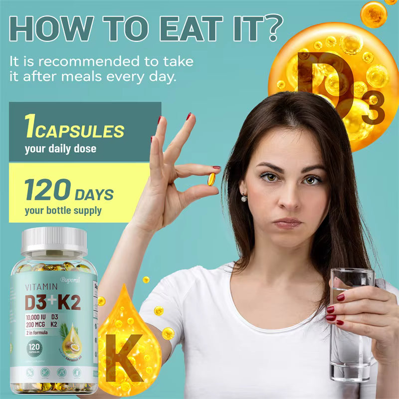 VITAMIN D3&K2 - Nerve, Muscle, Heart, Bone and Dental Health, Immune System Health