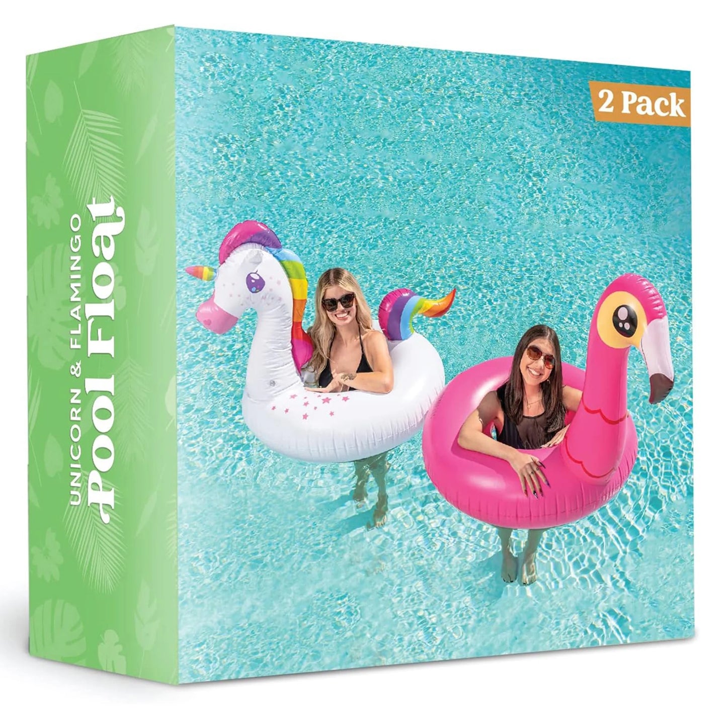 2 Packs Flamingo Unicorn Pool Float, Fun Beach Floaties, Inflatable Swimming Pool Tubes Party Toys, Summer Pool Raft Lounger for Adults & Kids