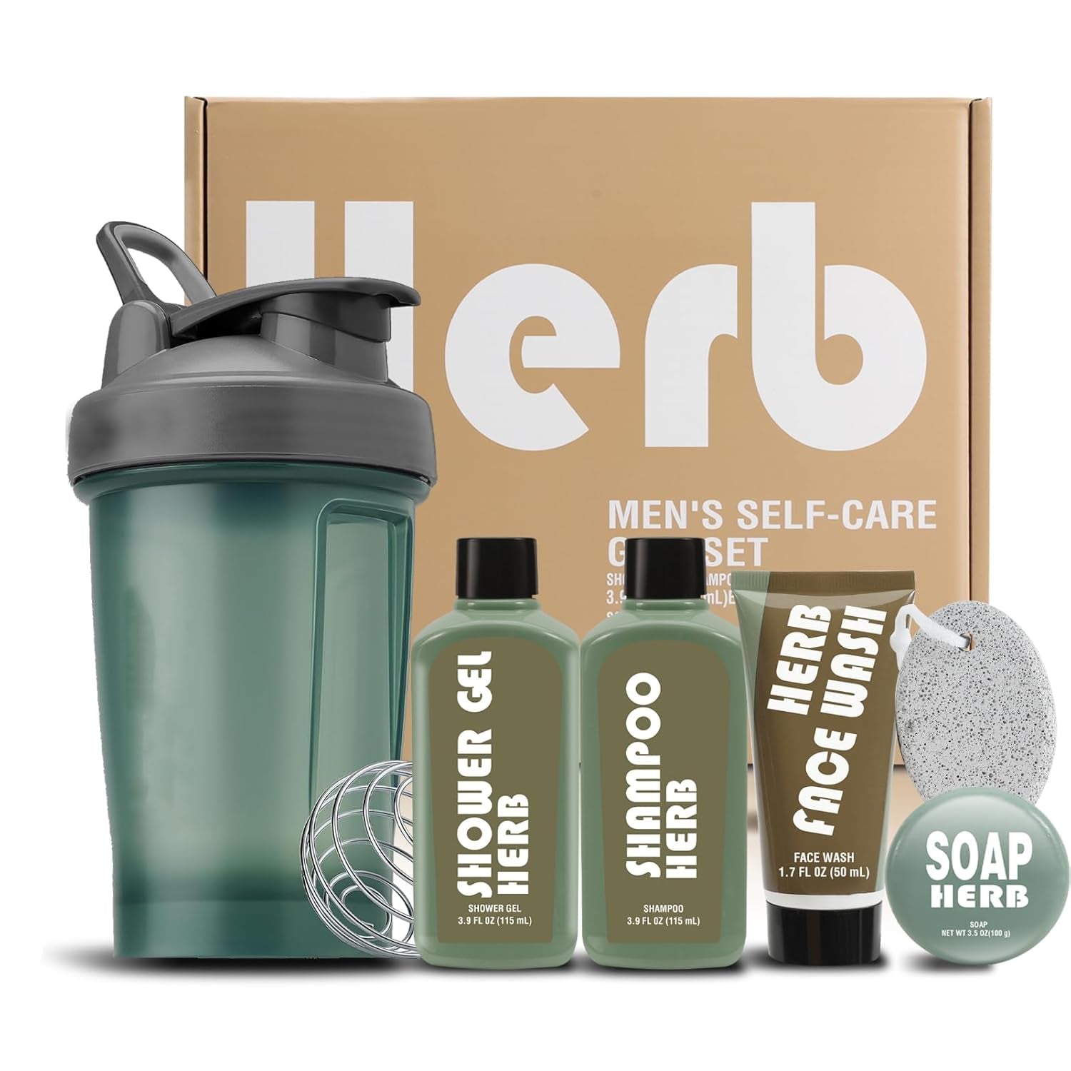 Fathers Day Gift 6 PCS Gifts for Men Fresh Herbal Scent Body Wash Sets, Mens Gift with Sport Water Bottle, Shower Gel, Face Wash, Birthday Christmas Gifts for Him