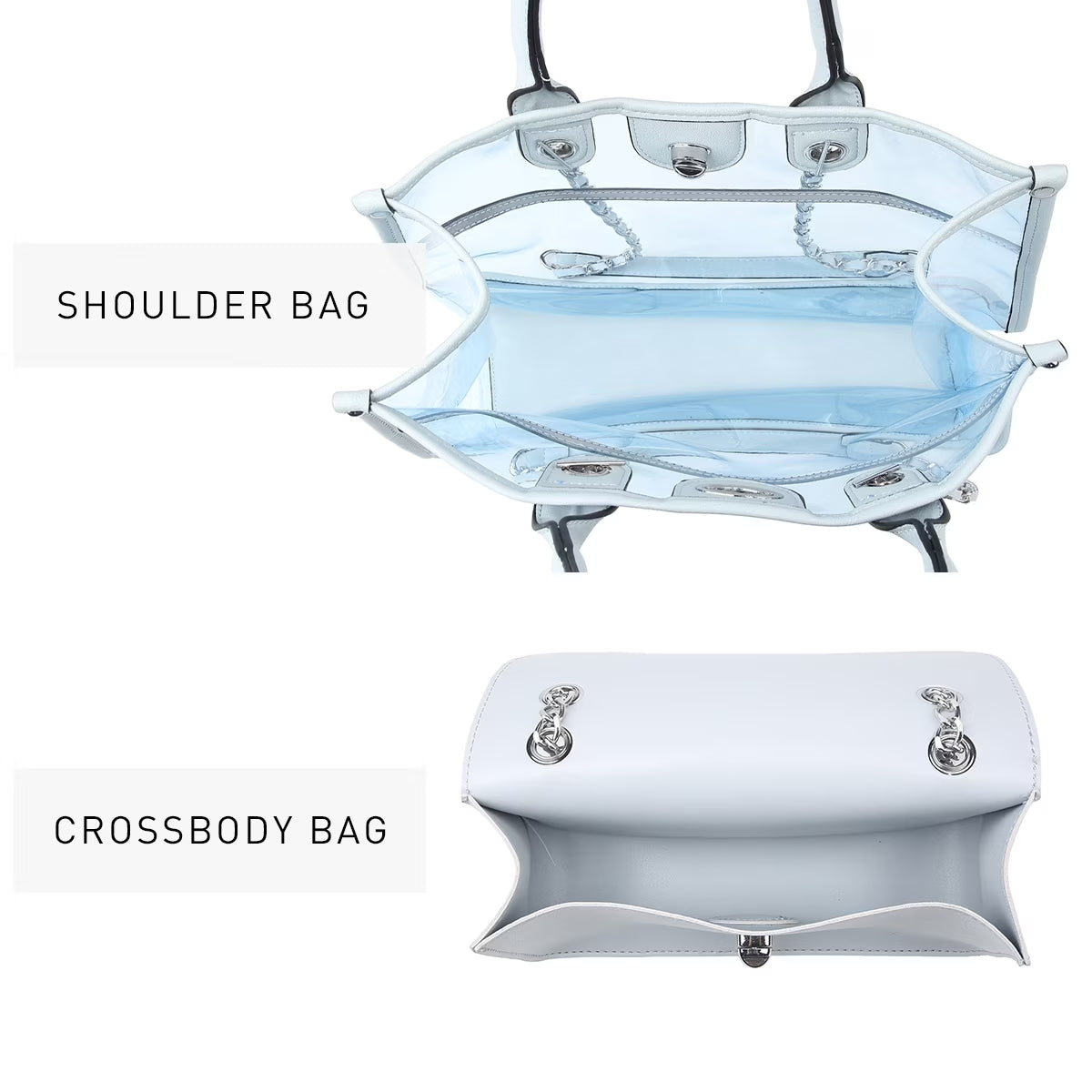 Women Large Clear Tote PVC Purse with Small Crossbody Bag 2-Piece Set - Transparent Stadium Approved Shoulder Handbag