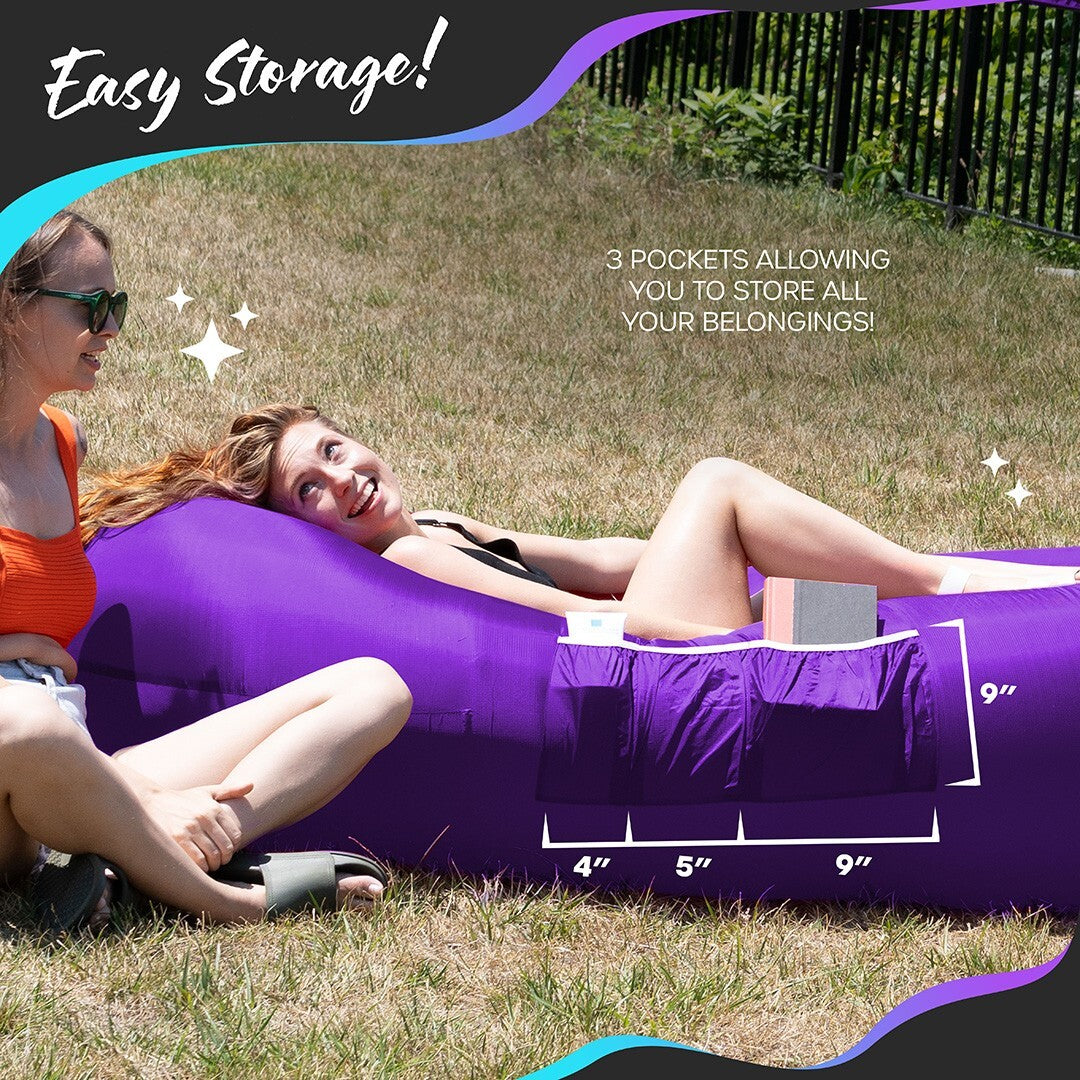 Nevlers Inflatable Air Lounger Sofa Chair Bed with Carry Bag and Pockets Waterproof 210T Polyester Outdoor Travel Use