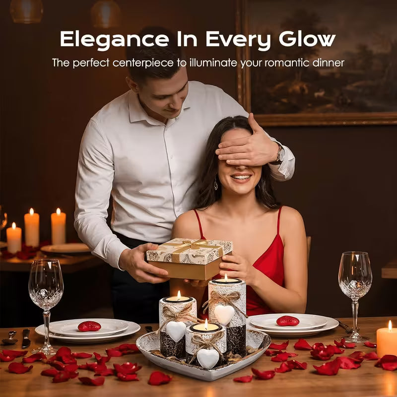 4-Piece Wooden Tealight Holder Set with Round Tray
