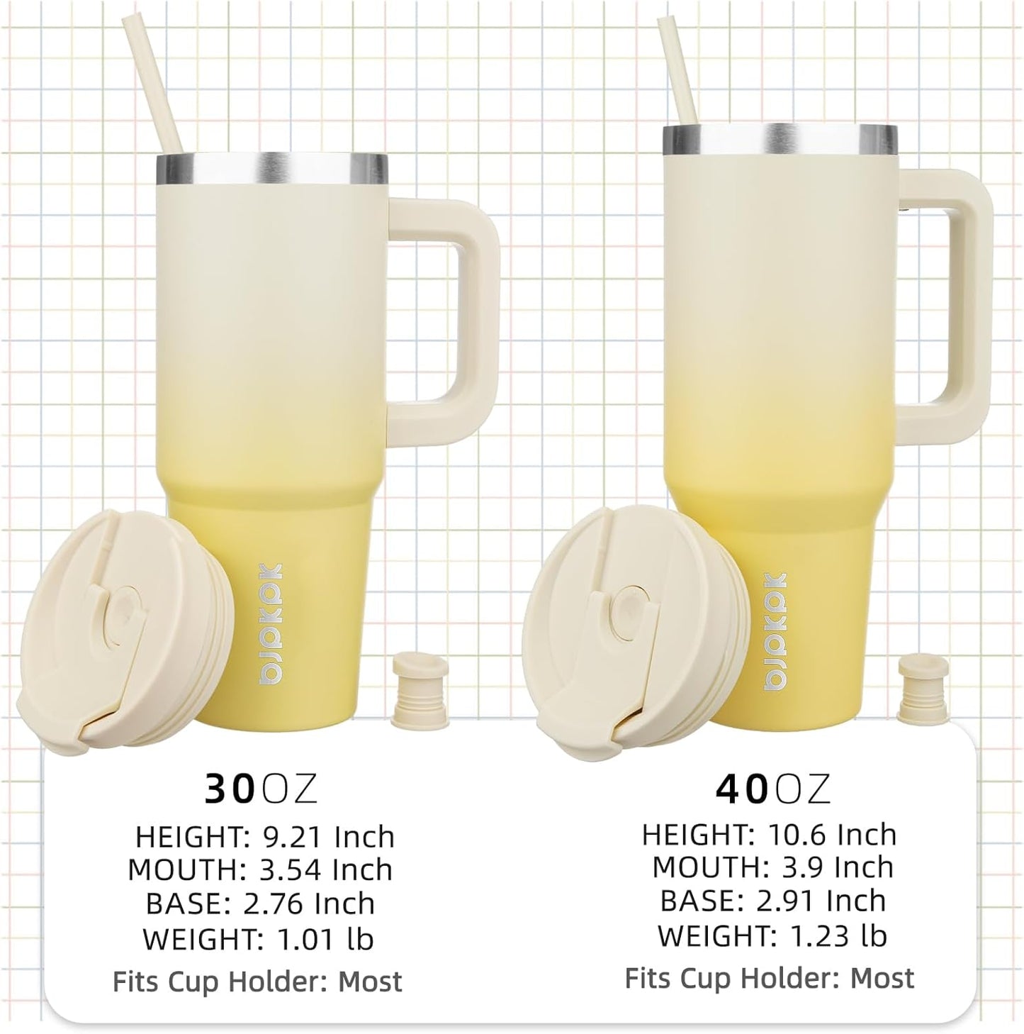40 Oz Tumbler with Handle Insulated Stainless Steel Thermal Cup with Lid & Straw - Lemon Double Wall Vacuum Travel Mug