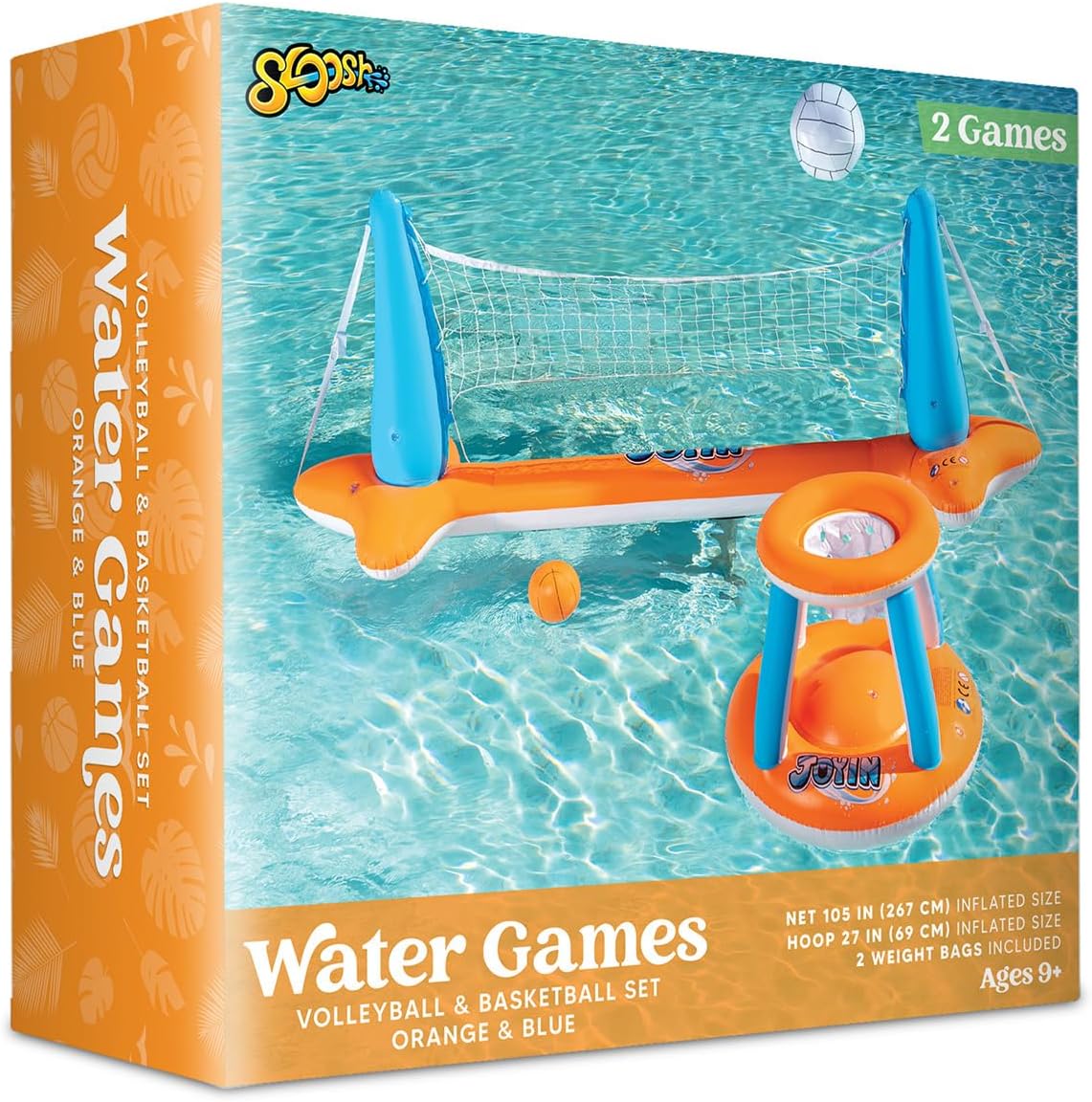 Pool Toys Games Set-Inflatable Pool Float Set Volleyball Net & Basketball Hoops, 2 In1 Floating Swimming Game Toy, Volleyball Swimming Pool Game for Kids and Adults, Backyard Beach Summer Toys