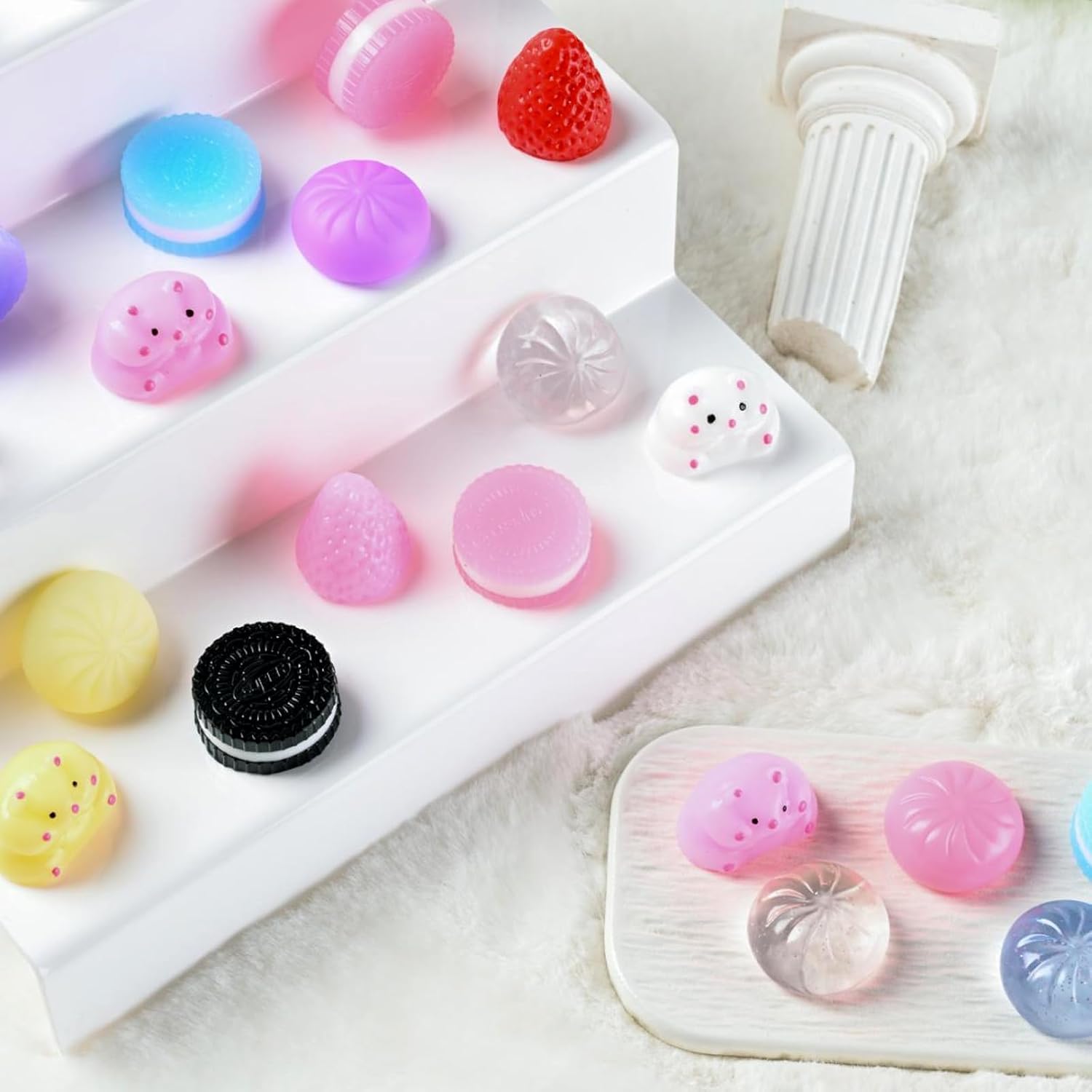 30Pcs Taba Squishy Toys Kit, Mini Kawaii Squishy Stress Relief Fidget Toys for Party Favors Birthday Gifts, Include Cookies, Hamster, Strawberry Toys & 20 Sheets Stickers