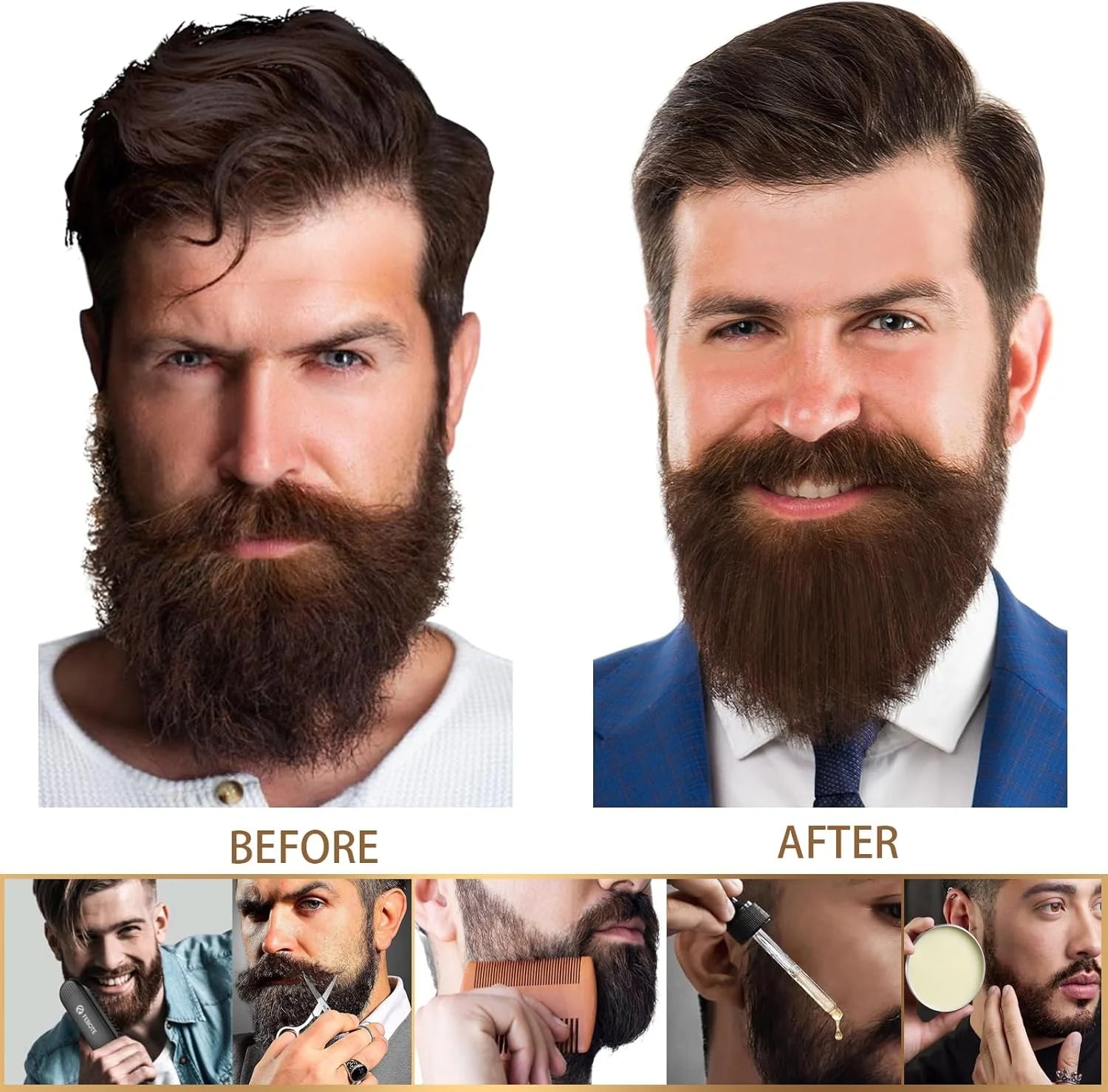 Febote Beard Straightener Kit for Men, Heated Ceramic Beard Straightening Brush for Coarse Curly Beard Hair, All-In-One Grooming Kit with Oil, Balm, Comb, Scissors & Travel Case, Gift for Him