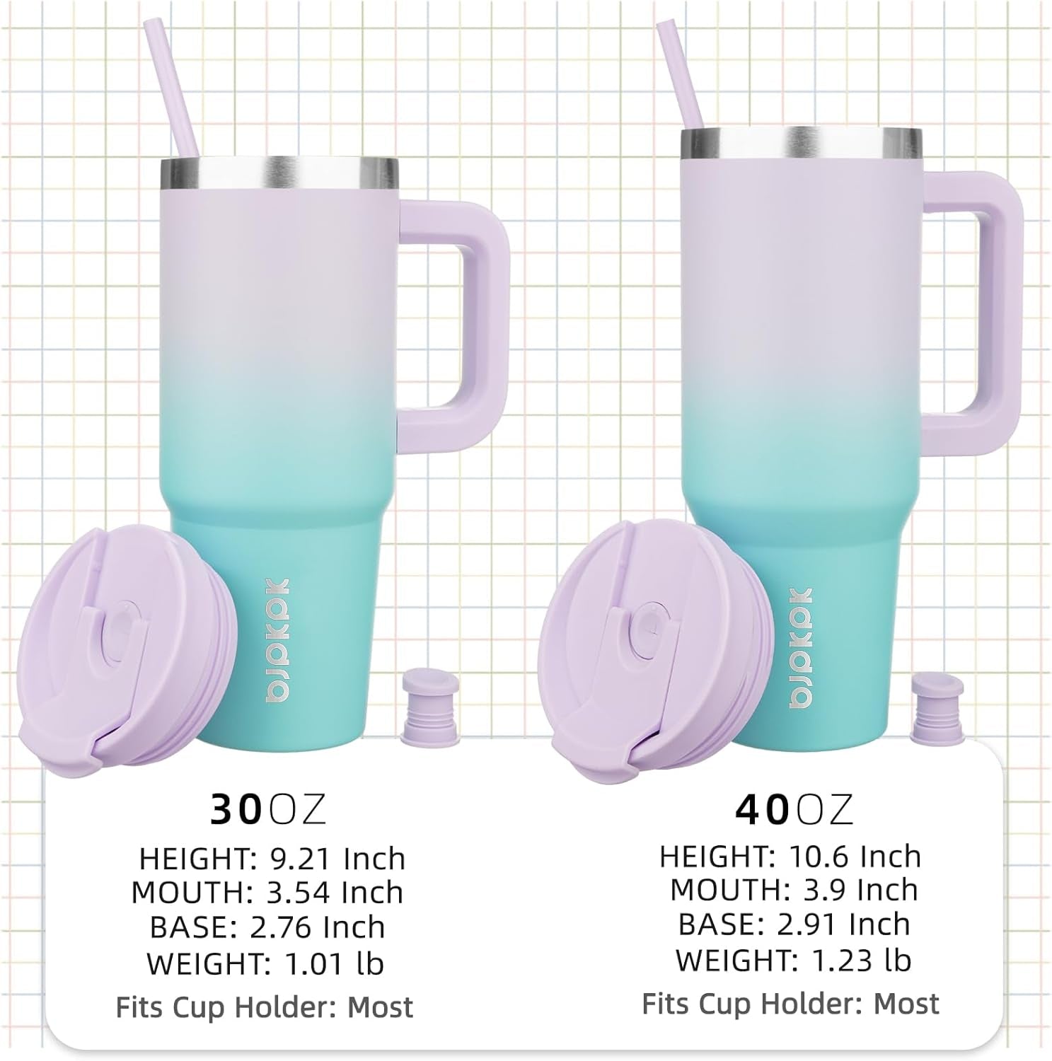 Tumbler with Handle 30 Oz Stainless Steel Insulated Tumbler with Lid and Straw for Water or Ice Coffee,Lavender Green