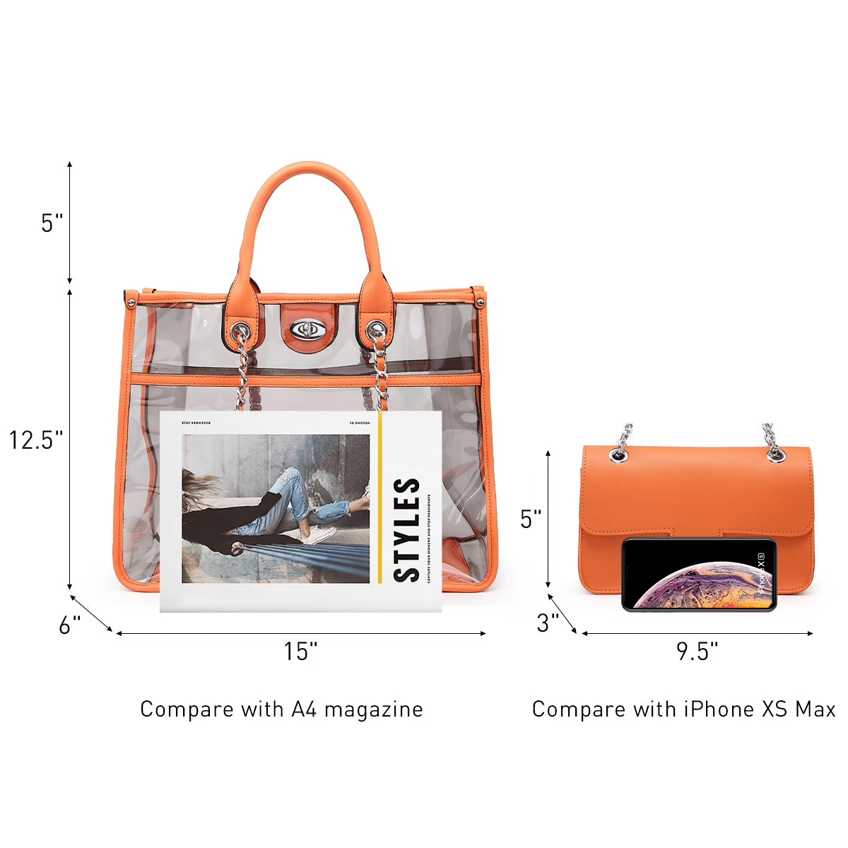 Women Large Clear Tote PVC Purse with Small Crossbody Bag 2-Piece Set - Transparent Stadium Approved Shoulder Handbag