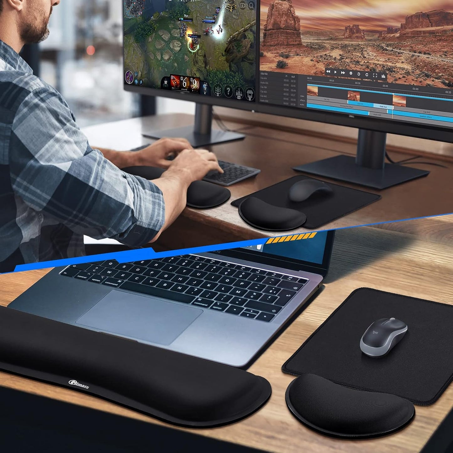3Pcs Memory Foam Keyboard Wrist Rest, Mouse Pad Wrist Support for Easy Typing Pain Relief, Ergonomic, Comfortable Keyboard Mouse Pad Set for Computer, Laptop, Home & Office