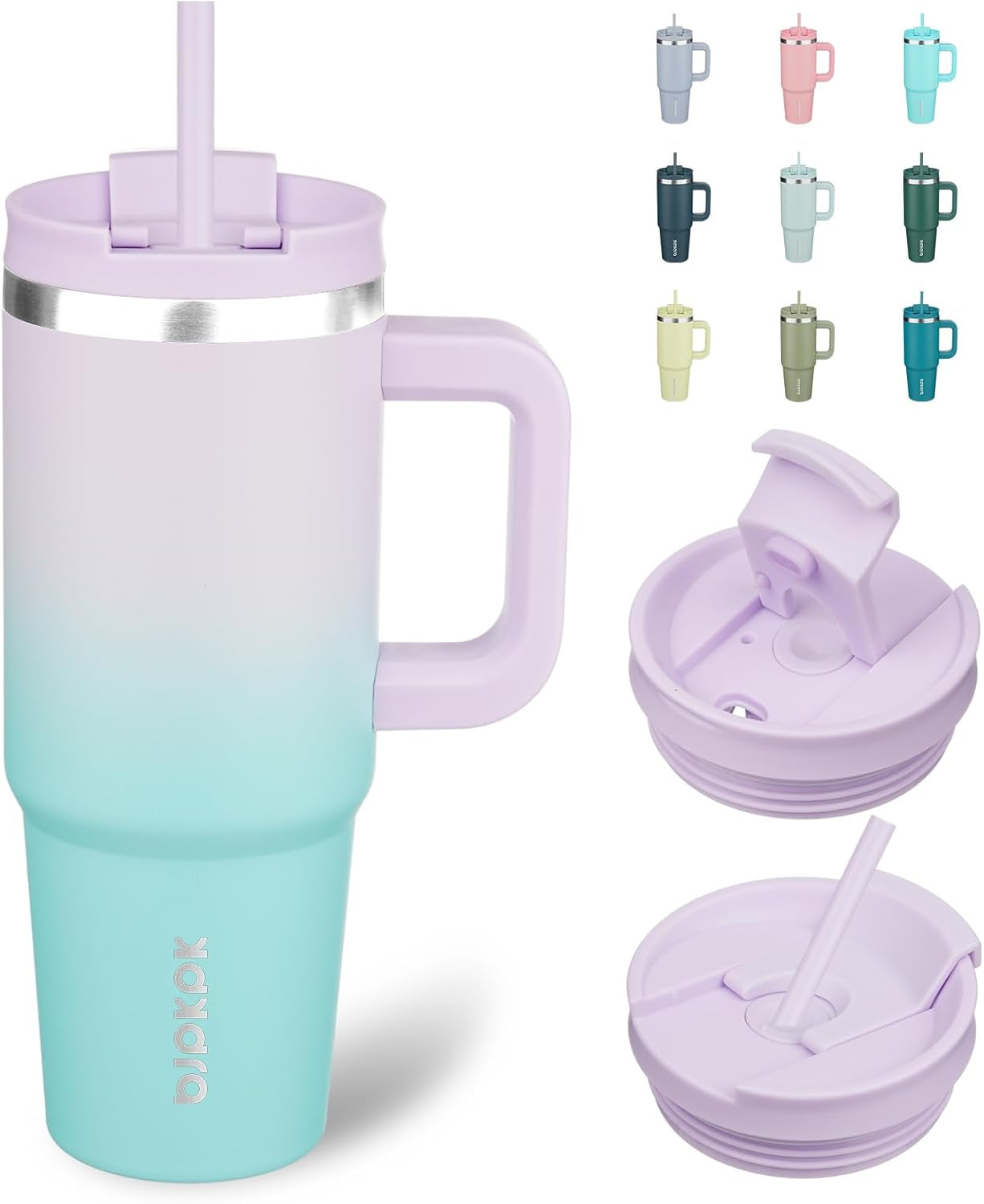 Tumbler with Handle 30 Oz Stainless Steel Insulated Tumbler with Lid and Straw for Water or Ice Coffee,Lavender Green