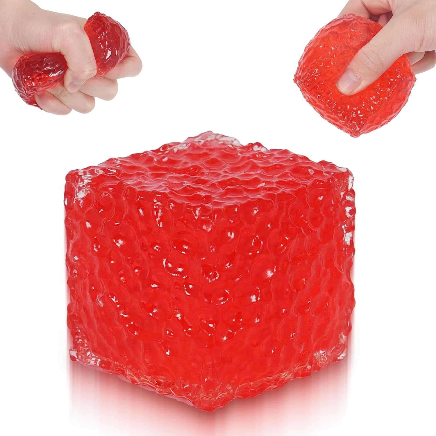 Frosted Honeycomb Ice Cube Squishy Toy, 5Cm Stress Relief Cube, Soft Sensory Fidget Toy for Anxiety and Focus for Kids Youth Adults, Portable Squishy Ball (Red)