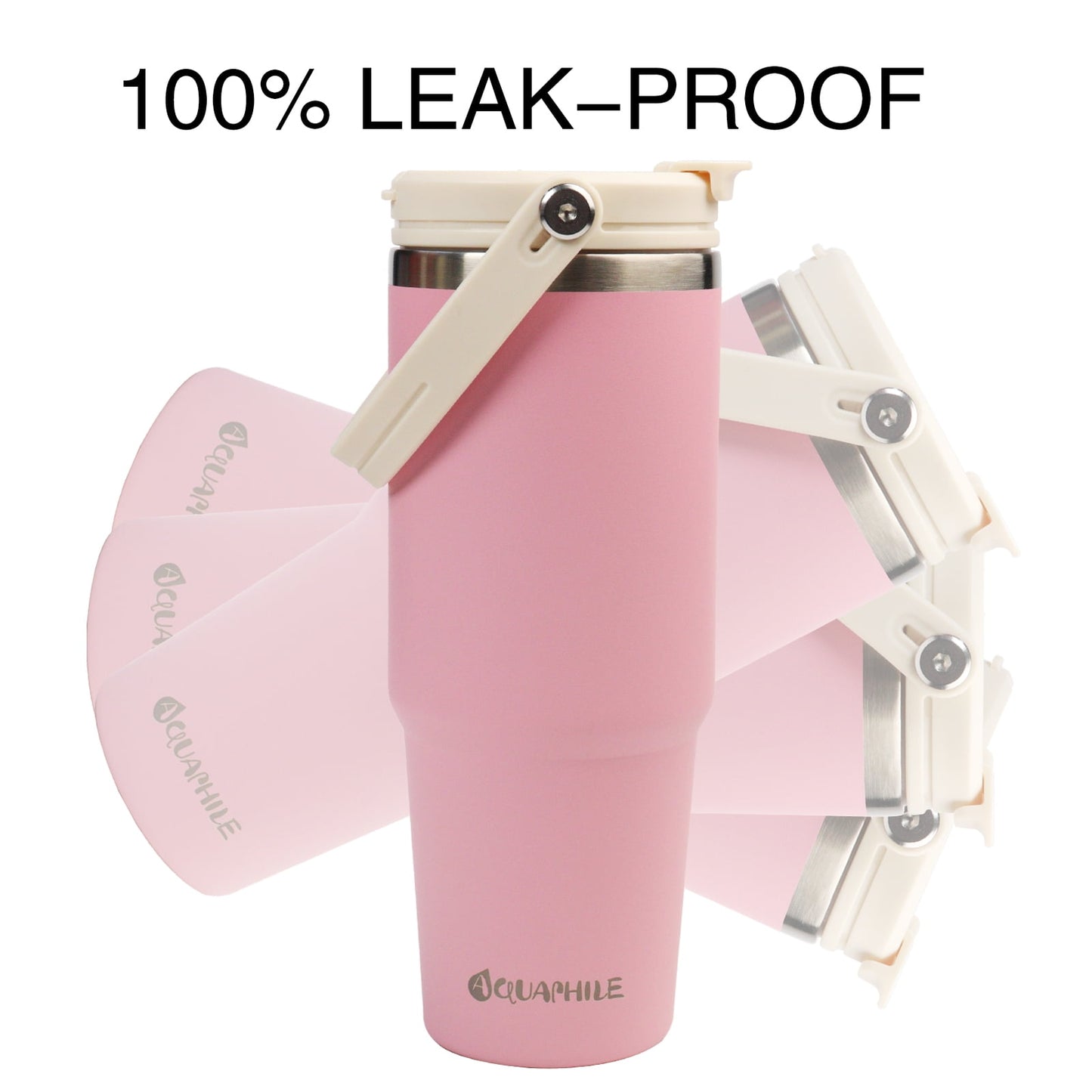 30 Oz Insulated Water Bottle with Straw Lid & Handle - Double Wall Vacuum Stainless Steel Tumbler Leakproof Travel Mug Pink