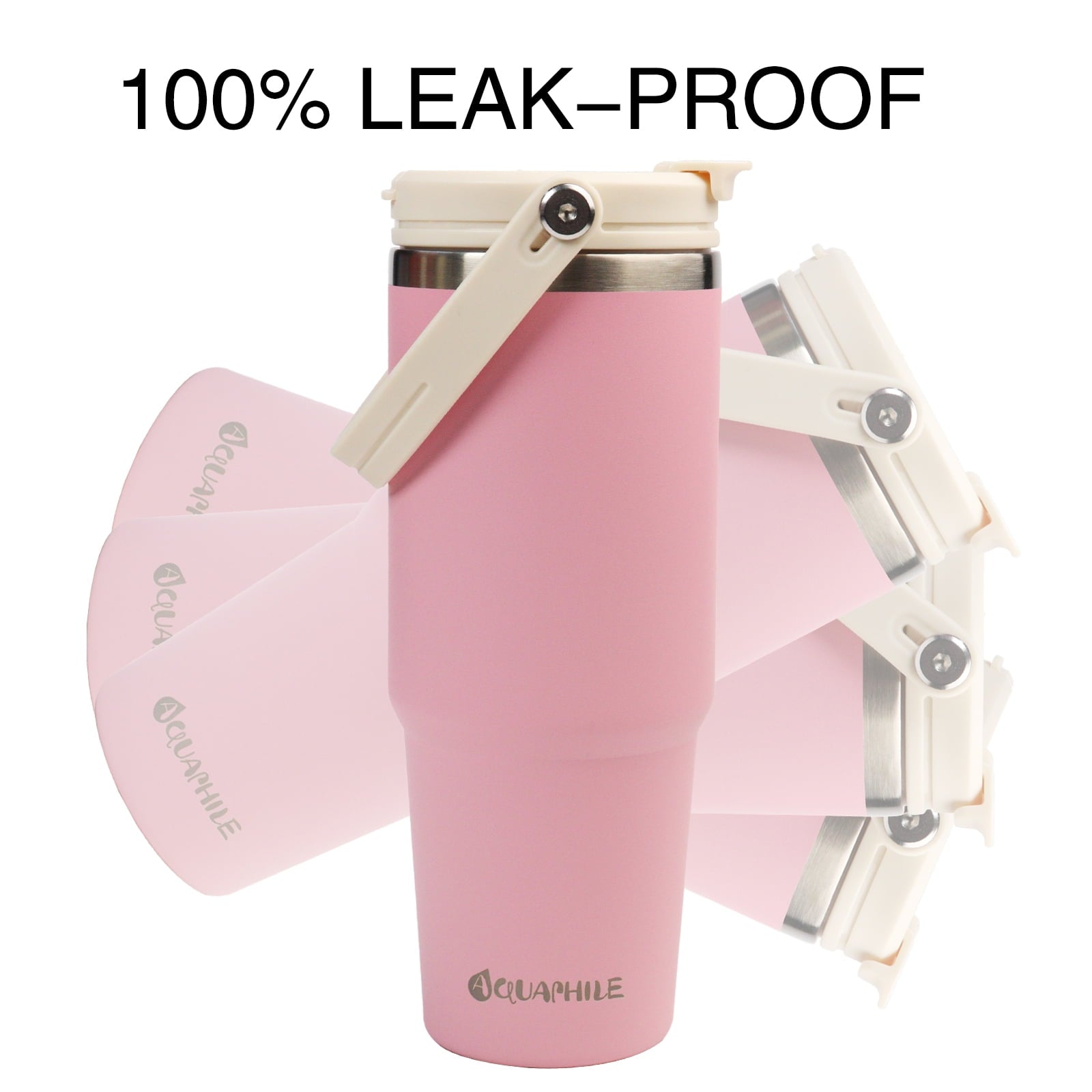 30 Oz Insulated Water Bottle with Straw Lid & Handle - Double Wall Vacuum Stainless Steel Tumbler Leakproof Travel Mug Pink