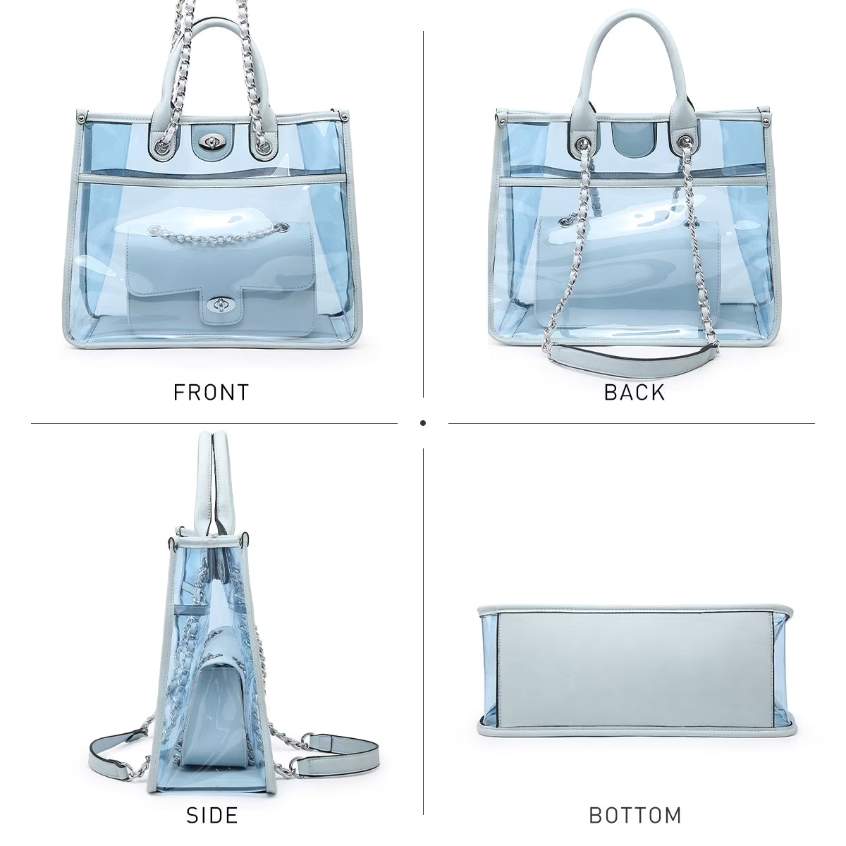 Women Large Clear Tote PVC Purse with Small Crossbody Bag 2-Piece Set - Transparent Stadium Approved Shoulder Handbag
