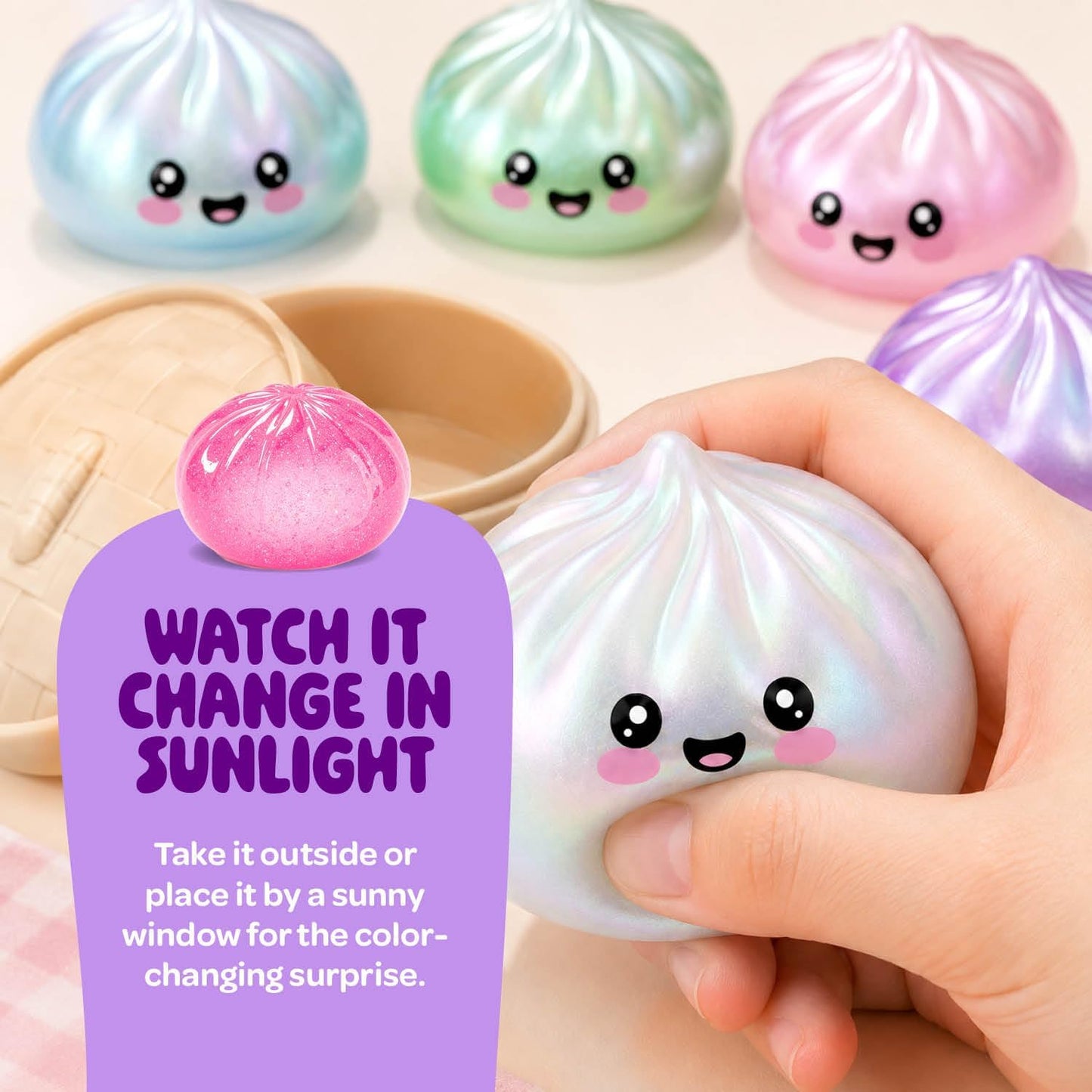 Glitter Dumpling Squishy Mystery Box - UV Color-Changing - Squishies Squeeze Toys - Squishys Big Dumplings Fidget Stress Sensory Toys - Gifts for Kids, Teens, Girls, Boys - Desk Toy (Squishy Dumpling)