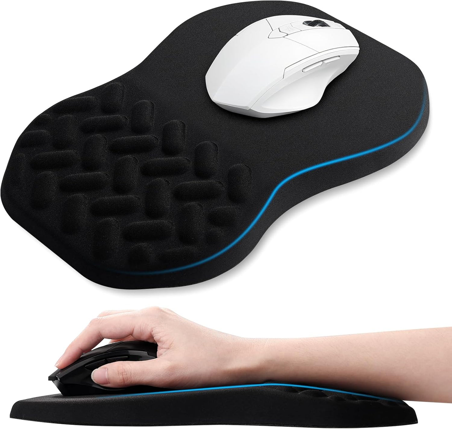 -Ergonomic Mouse Pad Wrist Support with Massage Design, Relieve Wrist Pain Mousepad, Wrist Rest Pain Relief Mousepad with Memory Foam&Non-Slip PU Base, Carpal Tunnel Syndrome (Black)