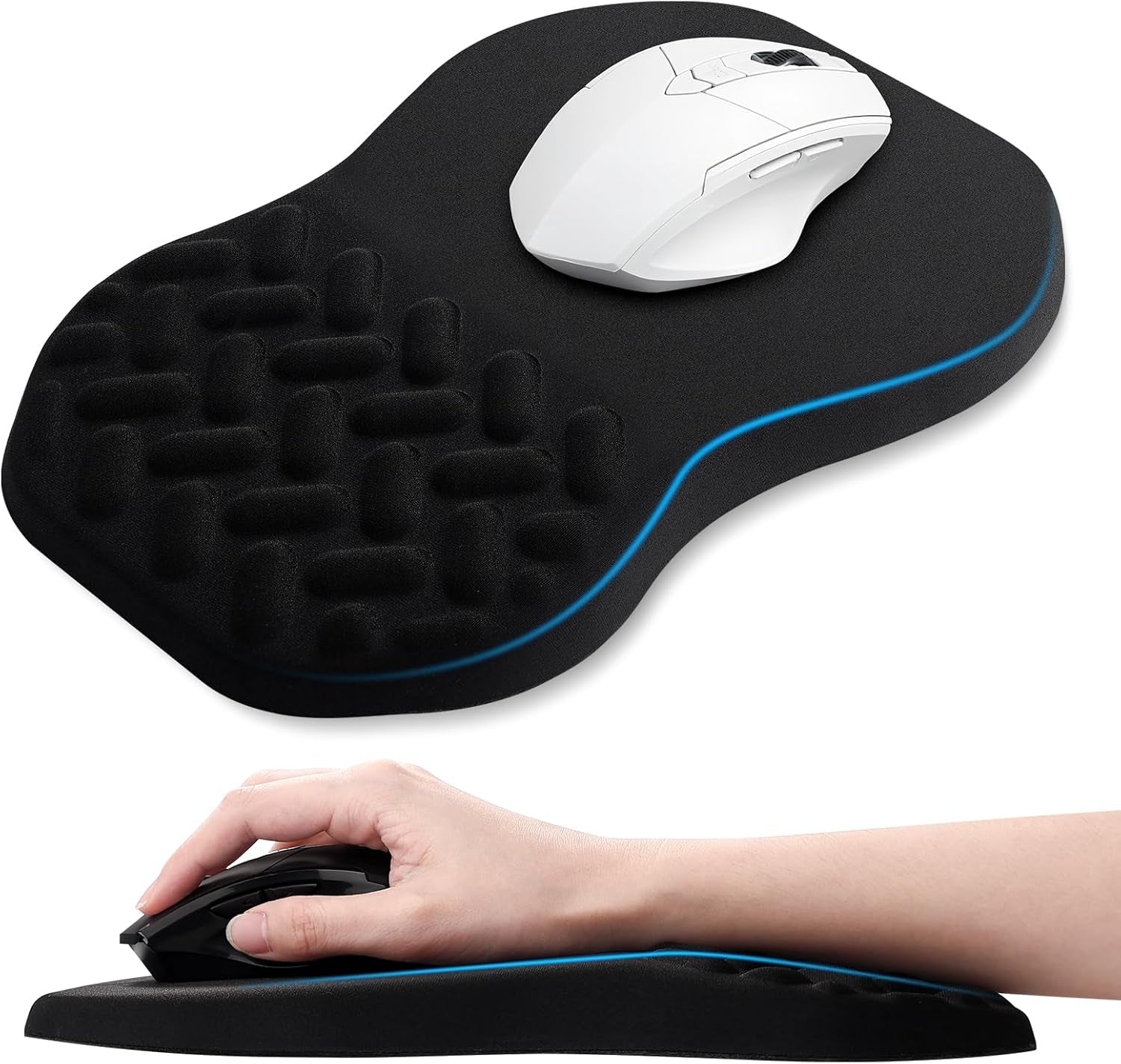 -Ergonomic Mouse Pad Wrist Support with Massage Design, Relieve Wrist Pain Mousepad, Wrist Rest Pain Relief Mousepad with Memory Foam&Non-Slip PU Base, Carpal Tunnel Syndrome (Black)