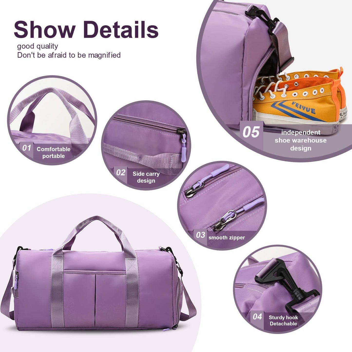 US Sports Gym Travel Duffel Bag Wet Pocket Shoes Compartment Swim Yoga Training