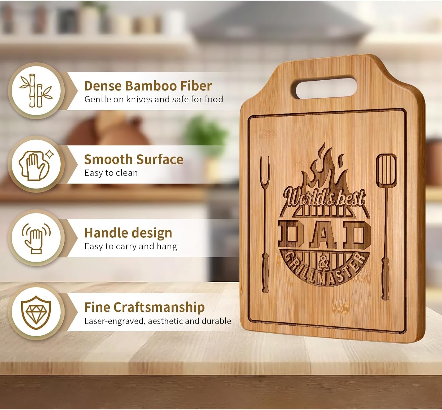 Fathers Day Gift for Dad Gifts from Husband Daughter Son, Dad Birthday Gift from Daughter Who Wants Nothing - Engraved Bamboo Cutting Board 12.3"L X 8.7"W X 0.4"Th