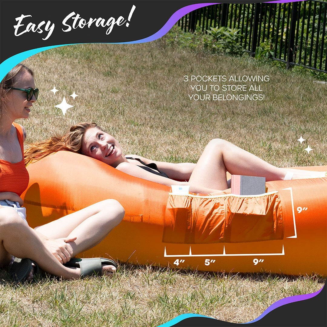 Nevlers Inflatable Air Lounger Sofa Chair Bed with Carry Bag and Pockets Waterproof 210T Polyester Outdoor Travel Use
