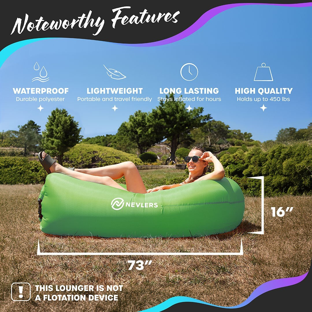 Nevlers Inflatable Air Lounger Sofa Chair Bed with Carry Bag and Pockets Waterproof 210T Polyester Outdoor Travel Use