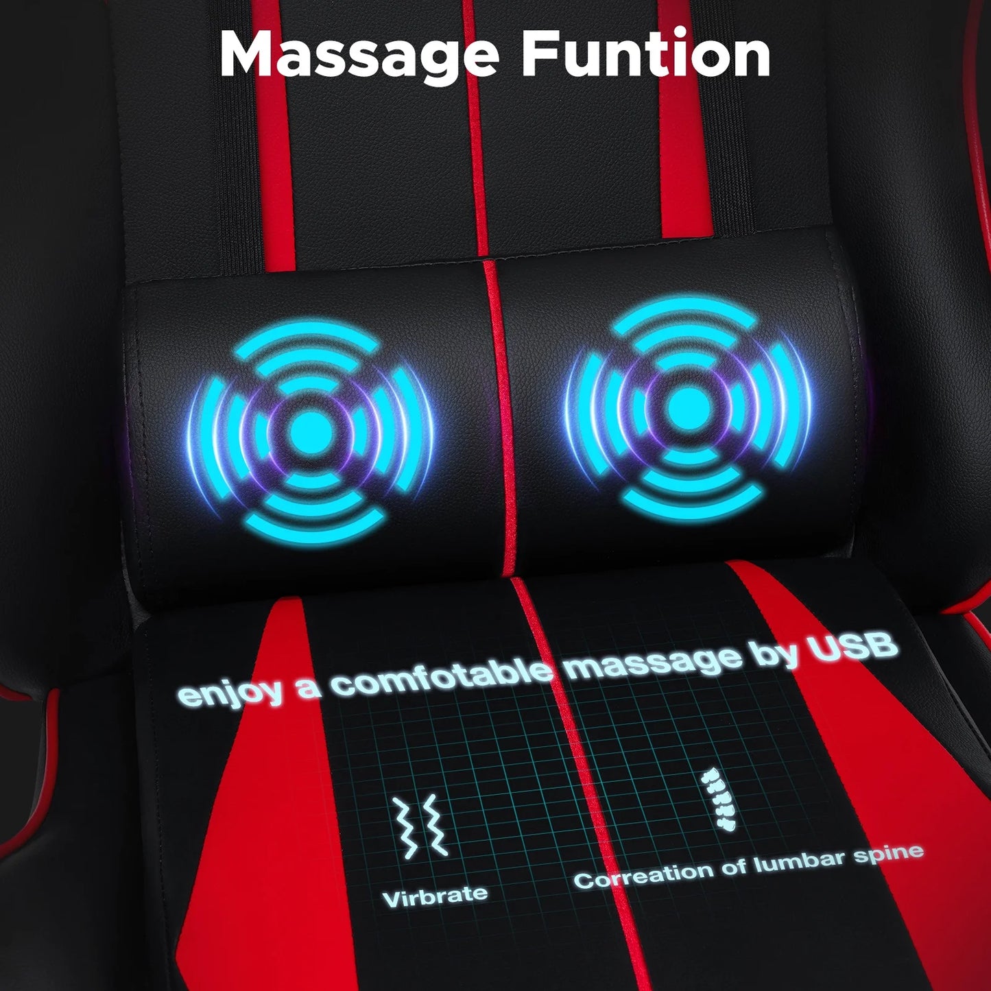 Gaming Chair Massage Game Chair with Footrest and Massage Lumbar Support Ergonomic Computer Chair Height Adjustable with Swivel Seat and Headrest