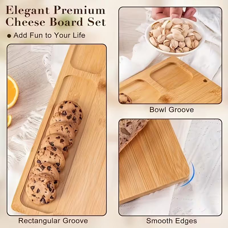 Charcuterie Board with 4-Piece Stainless Steel Knife Set, Cheese Tray