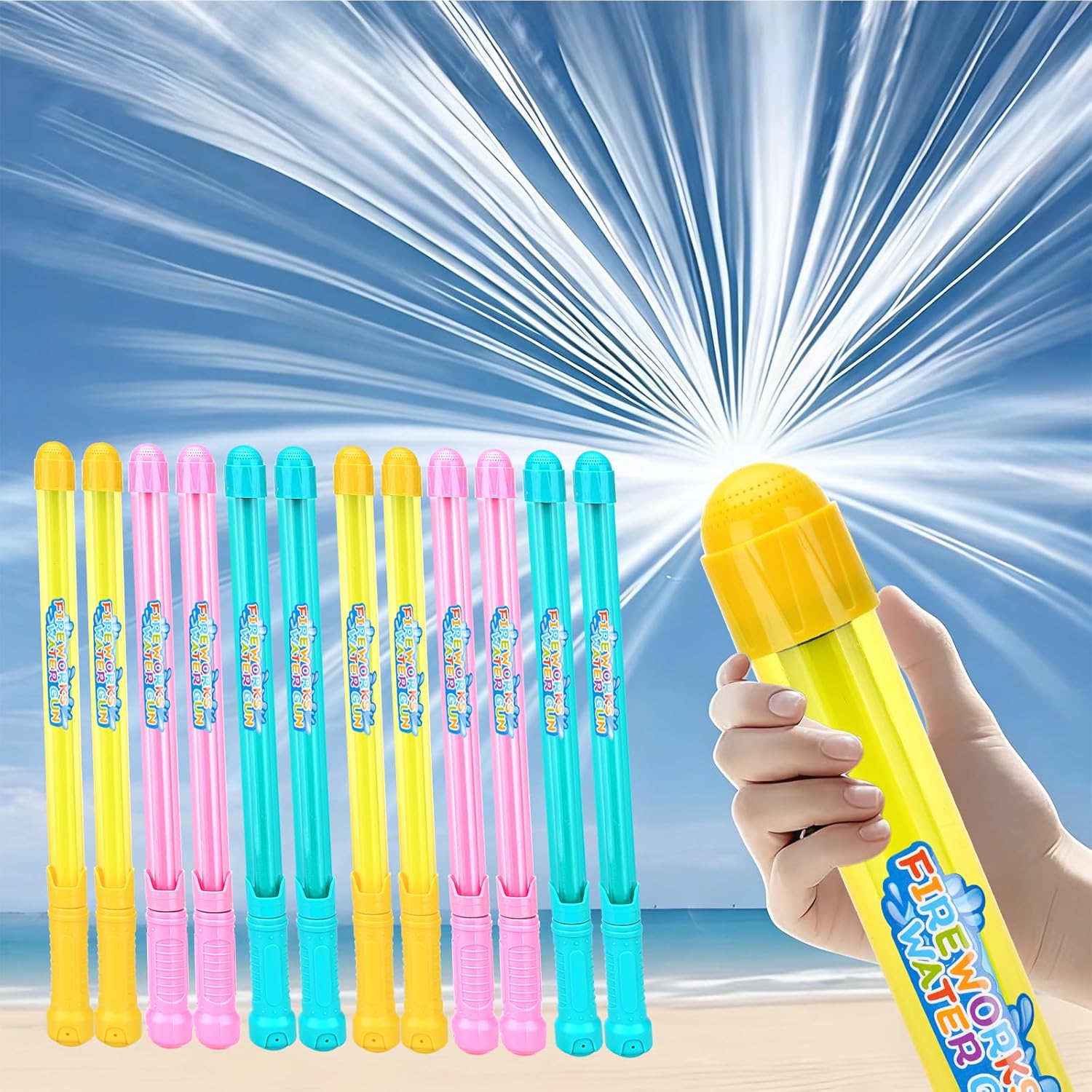 12-Pack Fireworks Water Guns – Bulk Squirt Guns for Kids, Pool & Beach Summer Toy