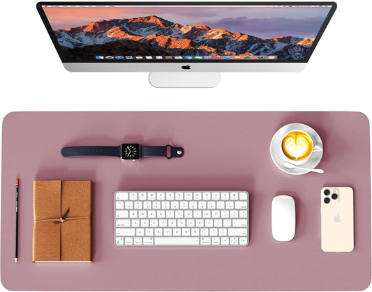 Leather Desk Pad Protector – Waterproof PU Mouse Pad & Office Desk Mat, Double-Sided Purple/Pink, 23.6 × 13.7 in