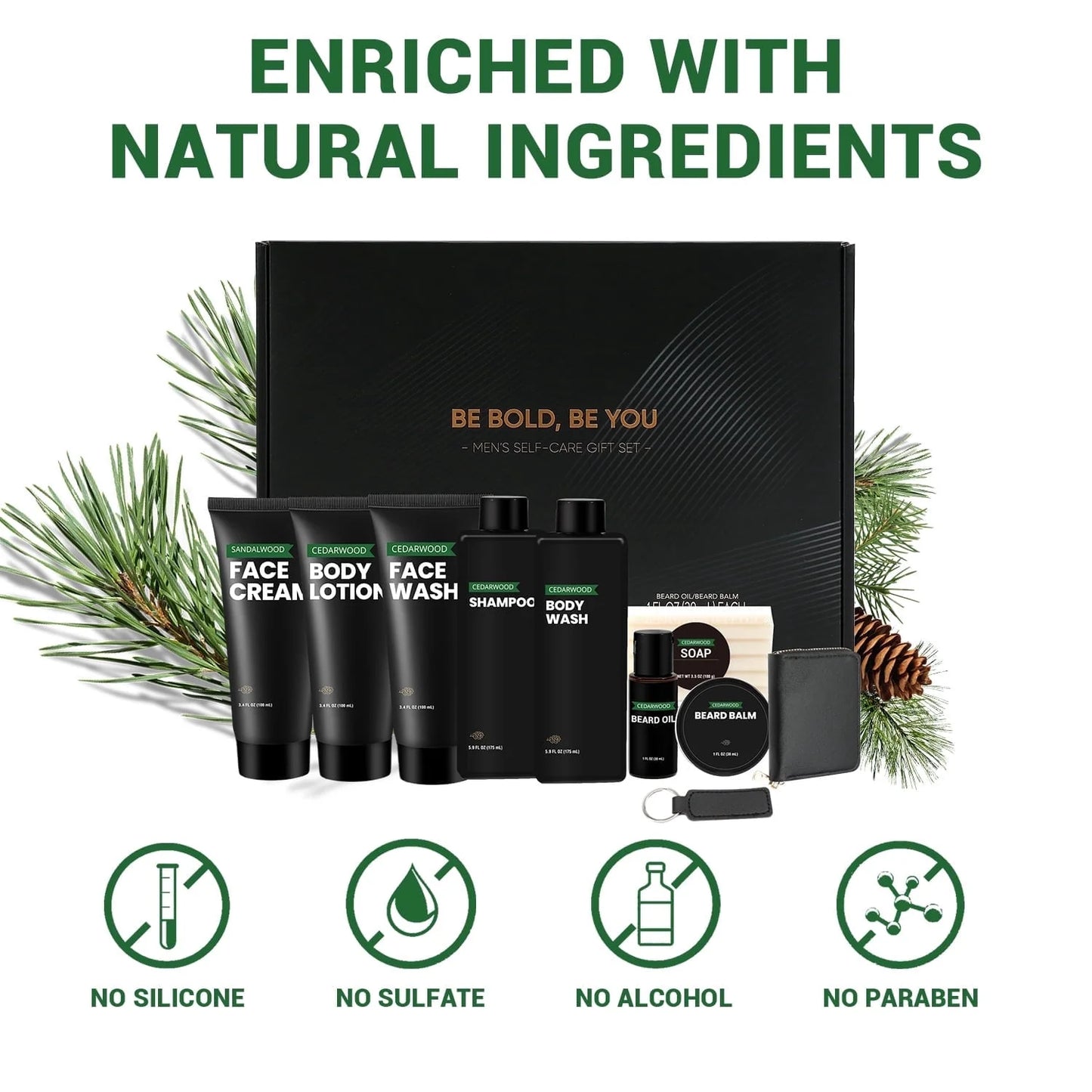 Men'S Spa Gift Set, 10Pcs Cedar Beard Grooming Kit for Him Dad Valentines Day Birthday Anniversary Gifts
