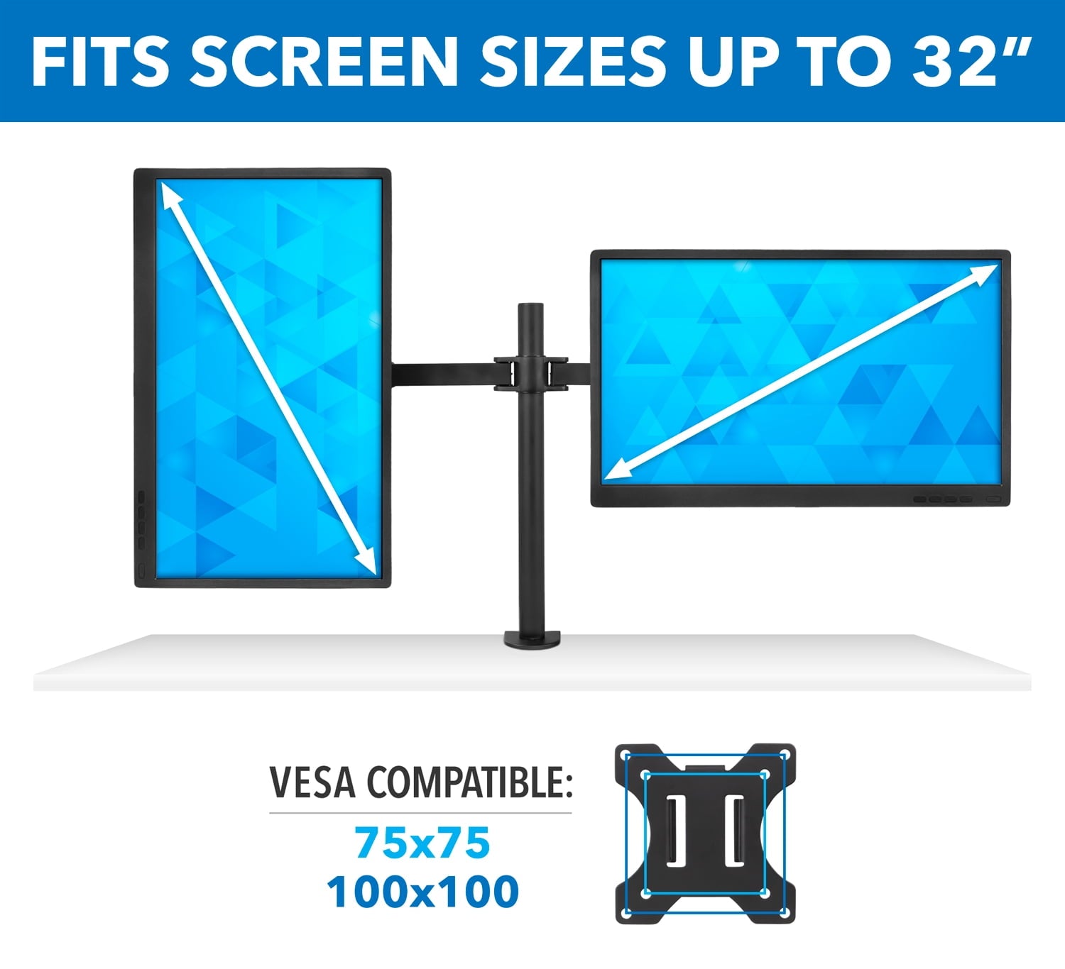 Adjustable Dual Monitor Desk Mount with Full-Motion Arms, Steel, 17–32 in Screens, 22 lbs Capacity