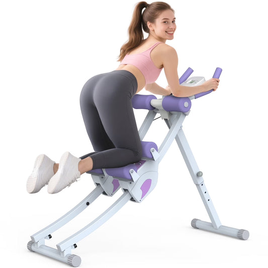 Adjustable Ab Workout Machine with 4 Resistance Levels, Foldable Core Trainer with LCD Monitor, 440 lb Capacity for Home Gym