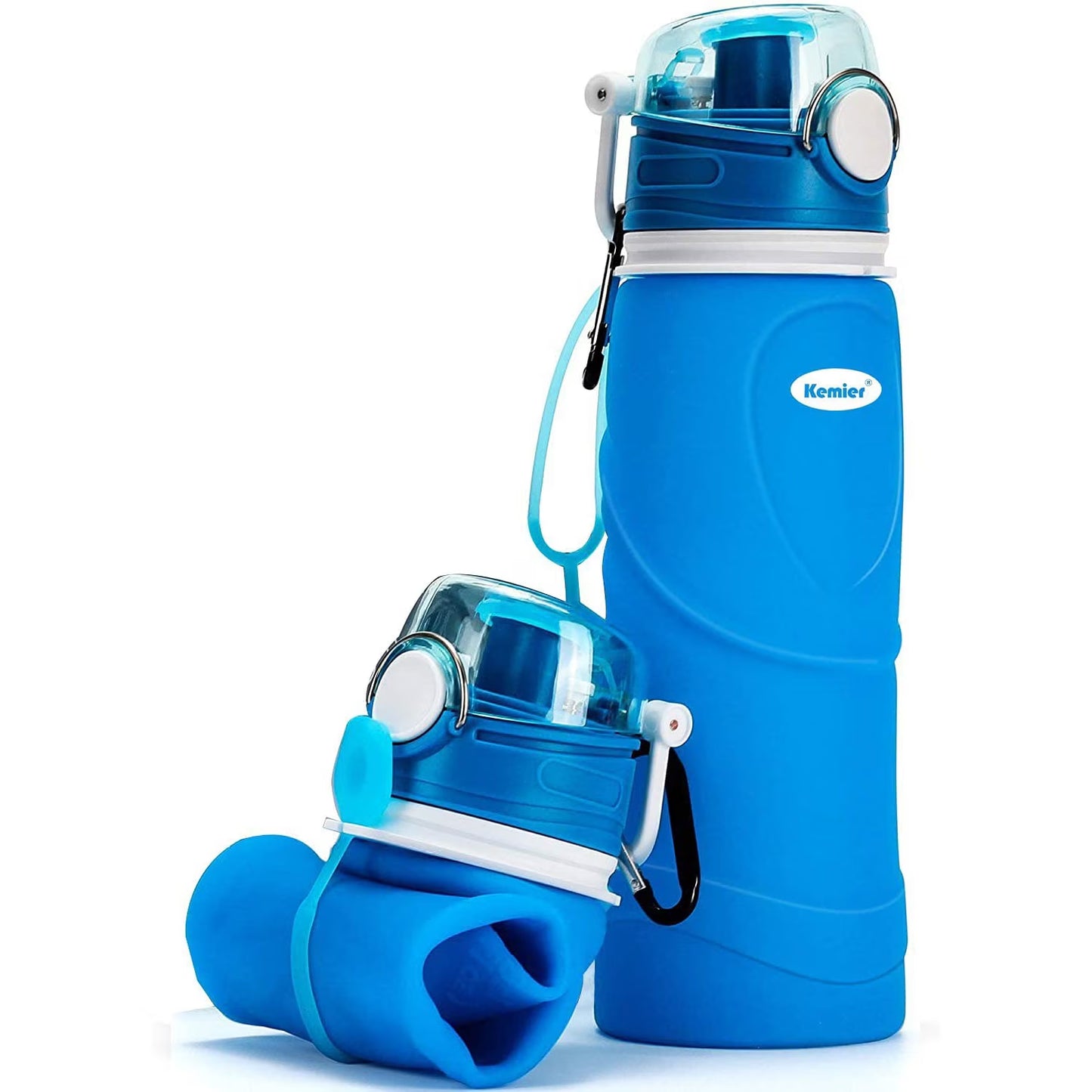 Collapsible Silicone Water Bottle 750ml 26oz Medical Grade BPA Free Leak Proof Foldable Travel Sports Outdoor Water Bottle with Carabiner
