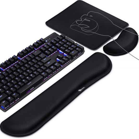 3Pcs Memory Foam Keyboard Wrist Rest, Mouse Pad Wrist Support for Easy Typing Pain Relief, Ergonomic, Comfortable Keyboard Mouse Pad Set for Computer, Laptop, Home & Office