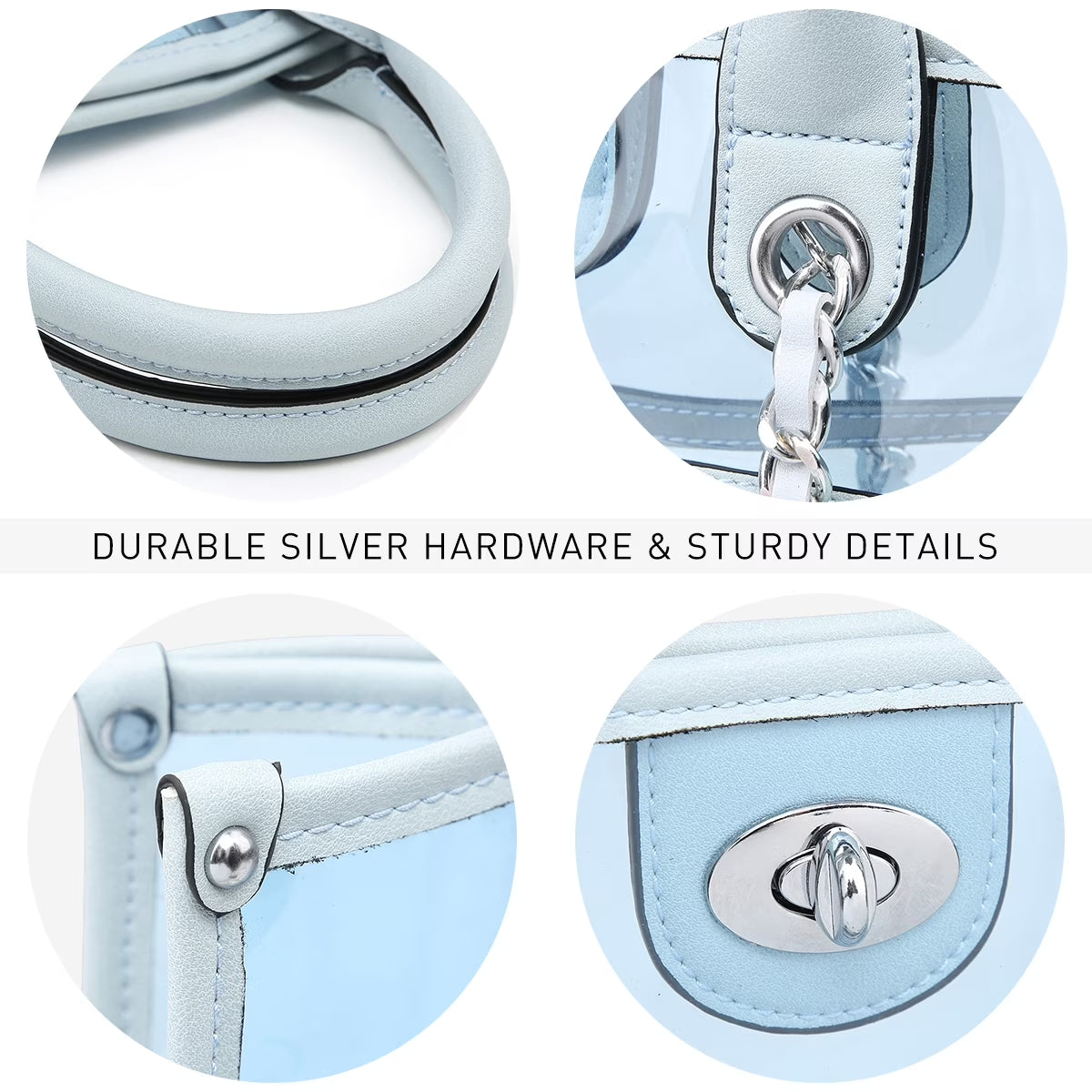 Women Large Clear Tote PVC Purse with Small Crossbody Bag 2-Piece Set - Transparent Stadium Approved Shoulder Handbag