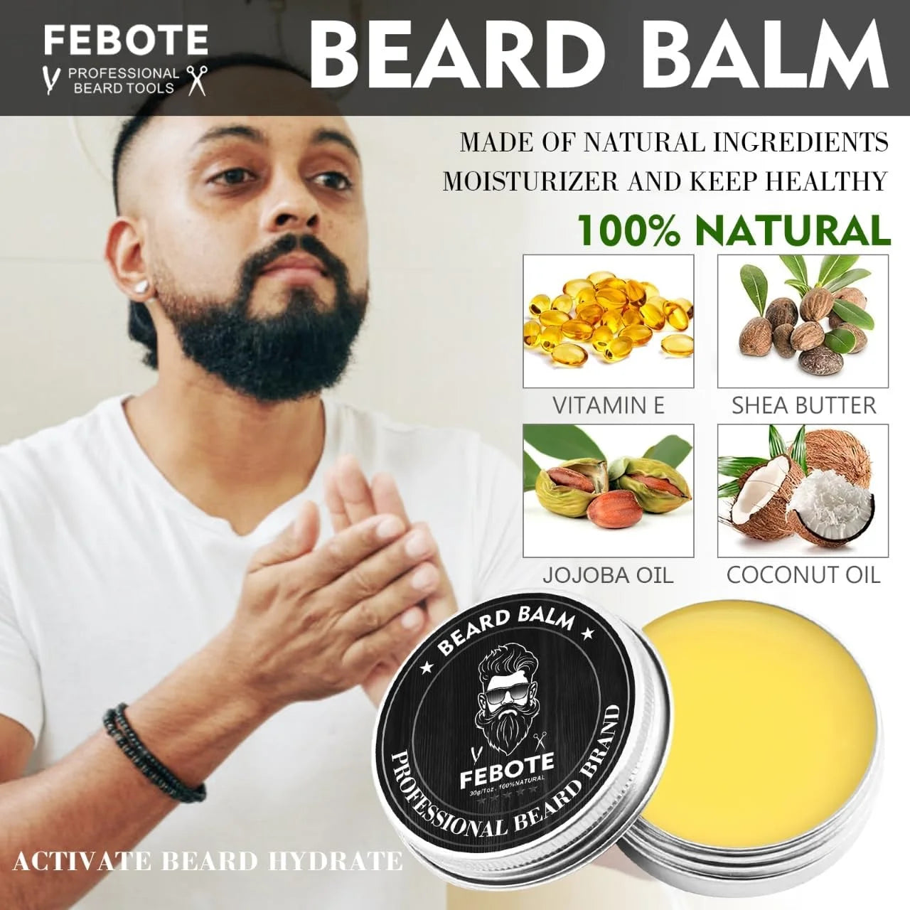 Febote Beard Straightener Kit for Men, Heated Ceramic Beard Straightening Brush for Coarse Curly Beard Hair, All-In-One Grooming Kit with Oil, Balm, Comb, Scissors & Travel Case, Gift for Him