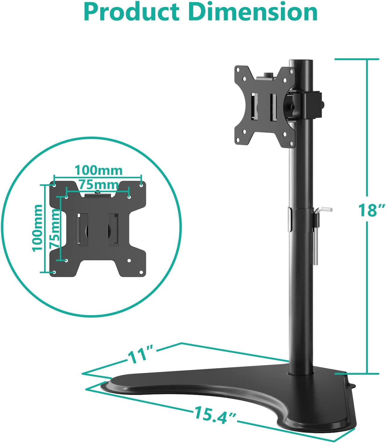 Single Monitor Desk Mount Arm for 13–32 in Screens, Adjustable Height and Angle, Freestanding VESA 75x75/100x100, Black